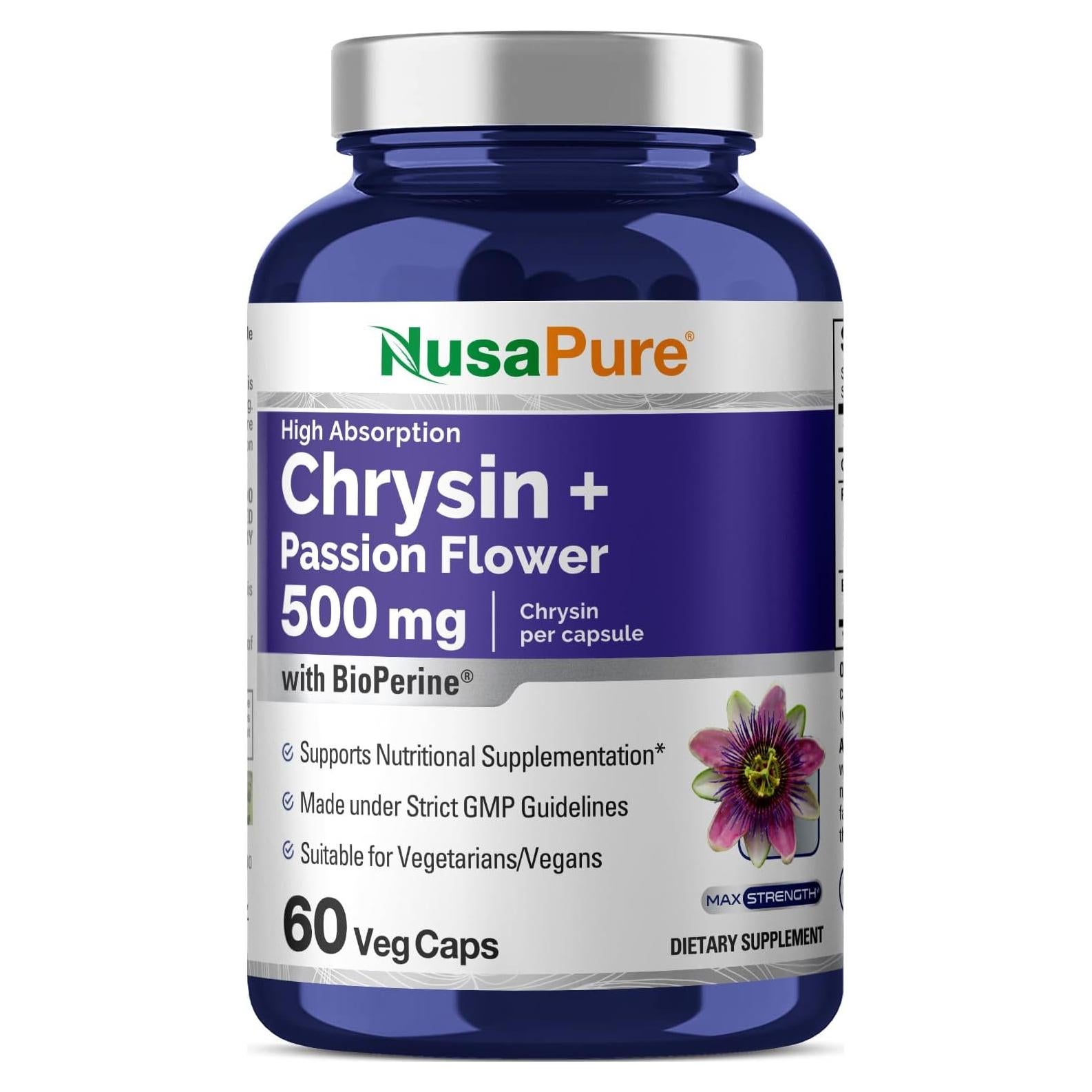 Suplemento Vegano NusaPure Chrysin 500mg - 60 Cápsulas
