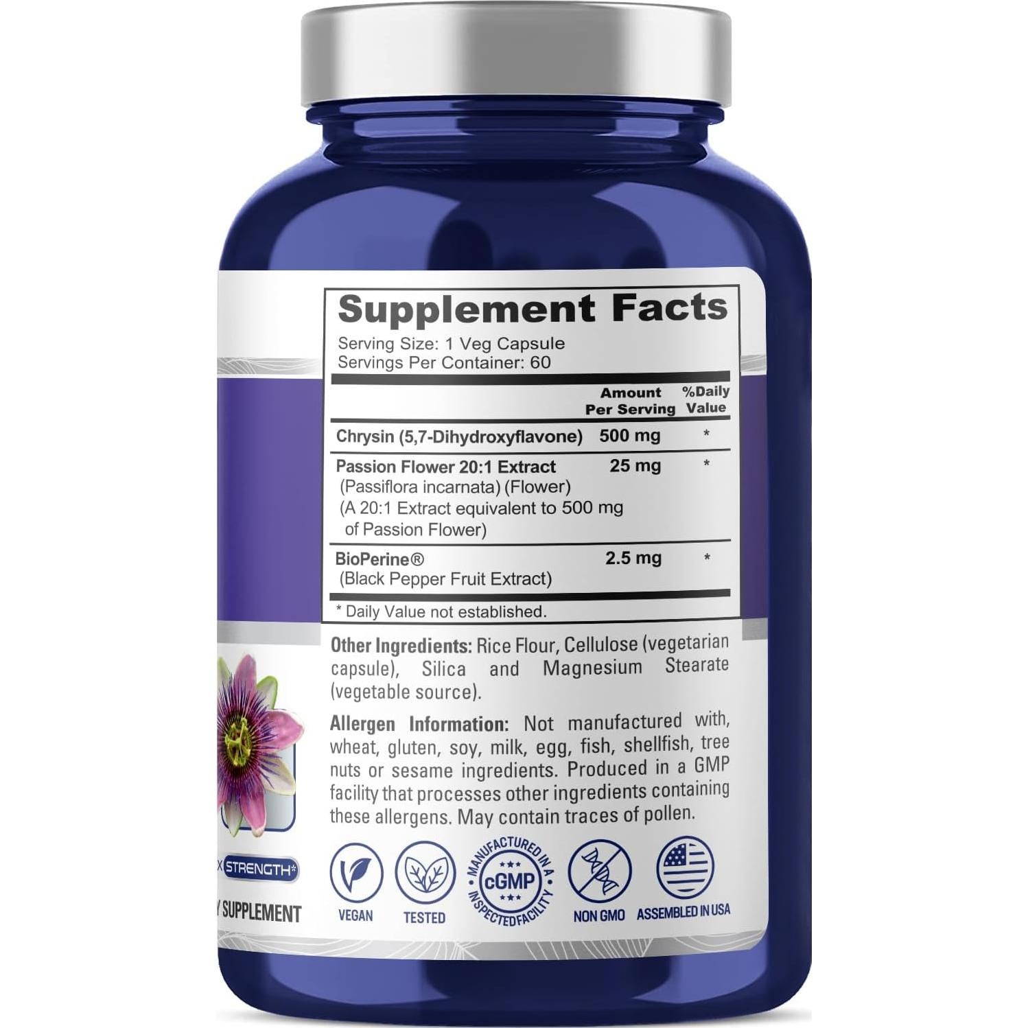 Suplemento Vegano NusaPure Chrysin 500mg - 60 Cápsulas