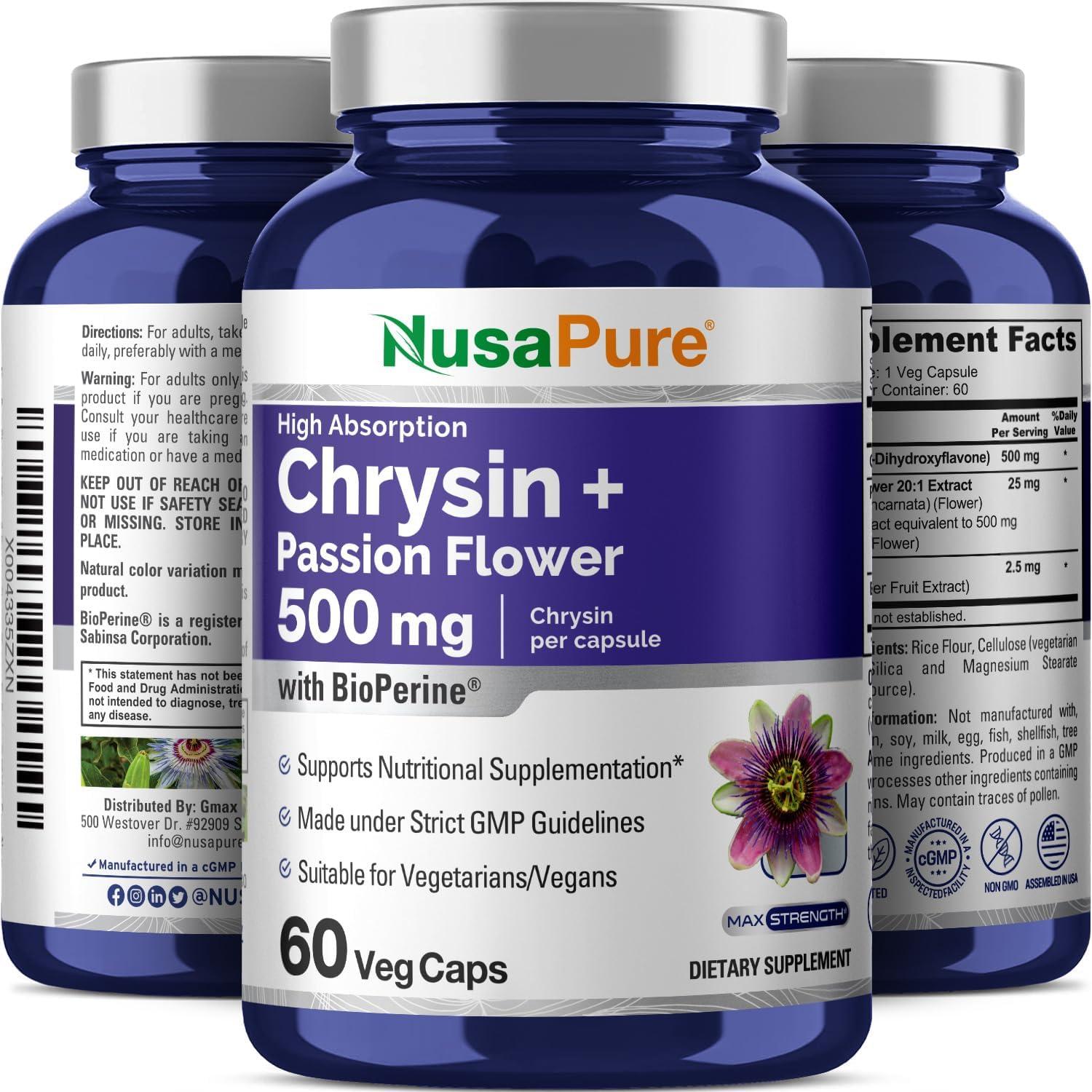 Suplemento Vegano NusaPure Chrysin 500mg - 60 Cápsulas