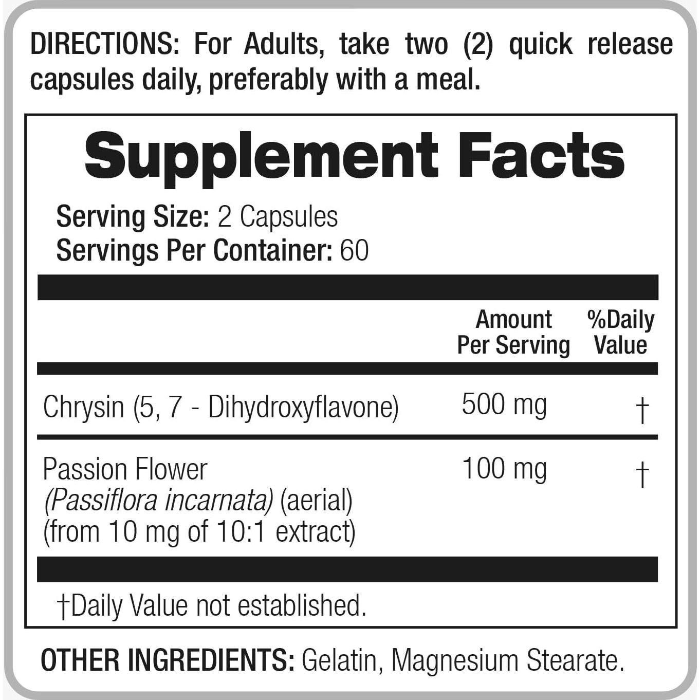 Fito Medic's Chrysin 500mg con Flor de Pasión 120 Cápsulas