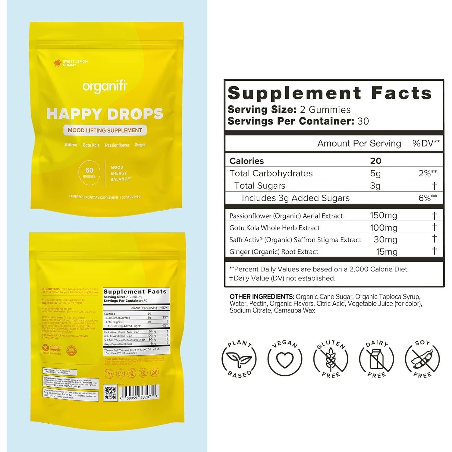 Gominolas Organifi Happy Drops - Suplemento de Estado de Ánimo - 60 Unidades