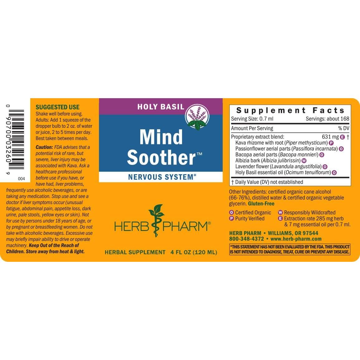 Suplemento Líquido Calmante Herb Pharm Kava y Albahaca Sagrada 118 ml