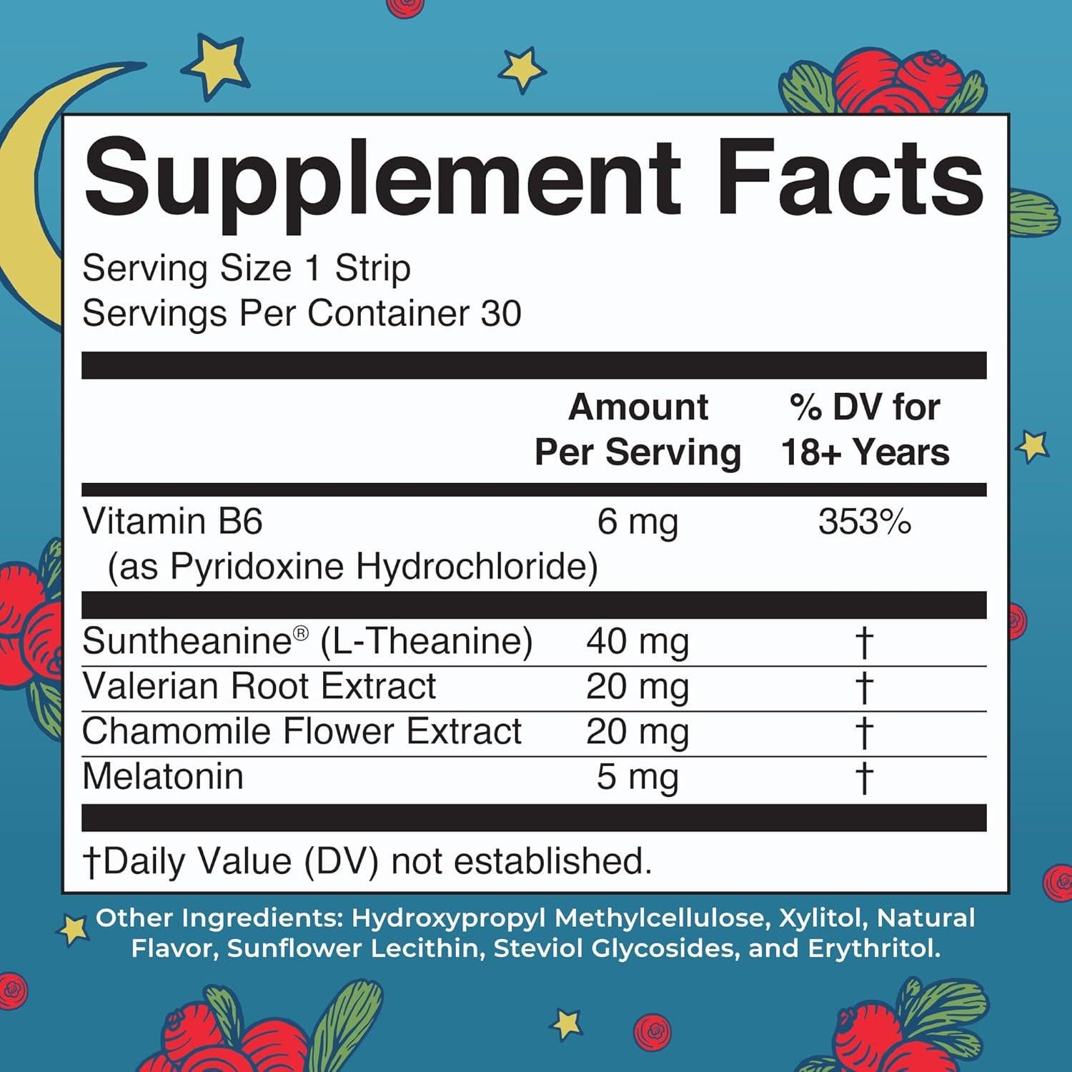 Tiras Disolventes para Sueño MaryRuth's 30 Unidades 5mg Melatonina