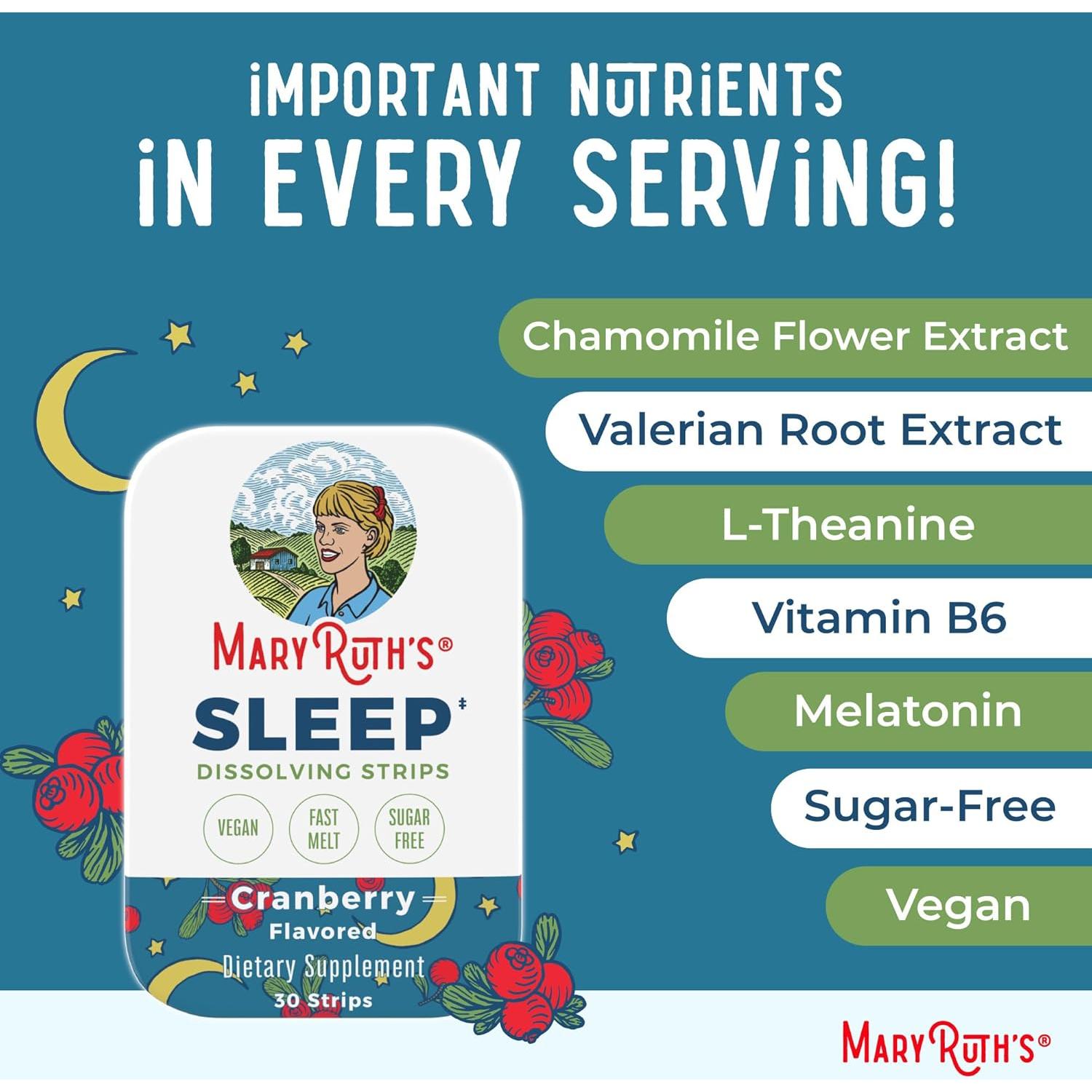 Tiras Disolventes para Sueño MaryRuth's 30 Unidades 5mg Melatonina