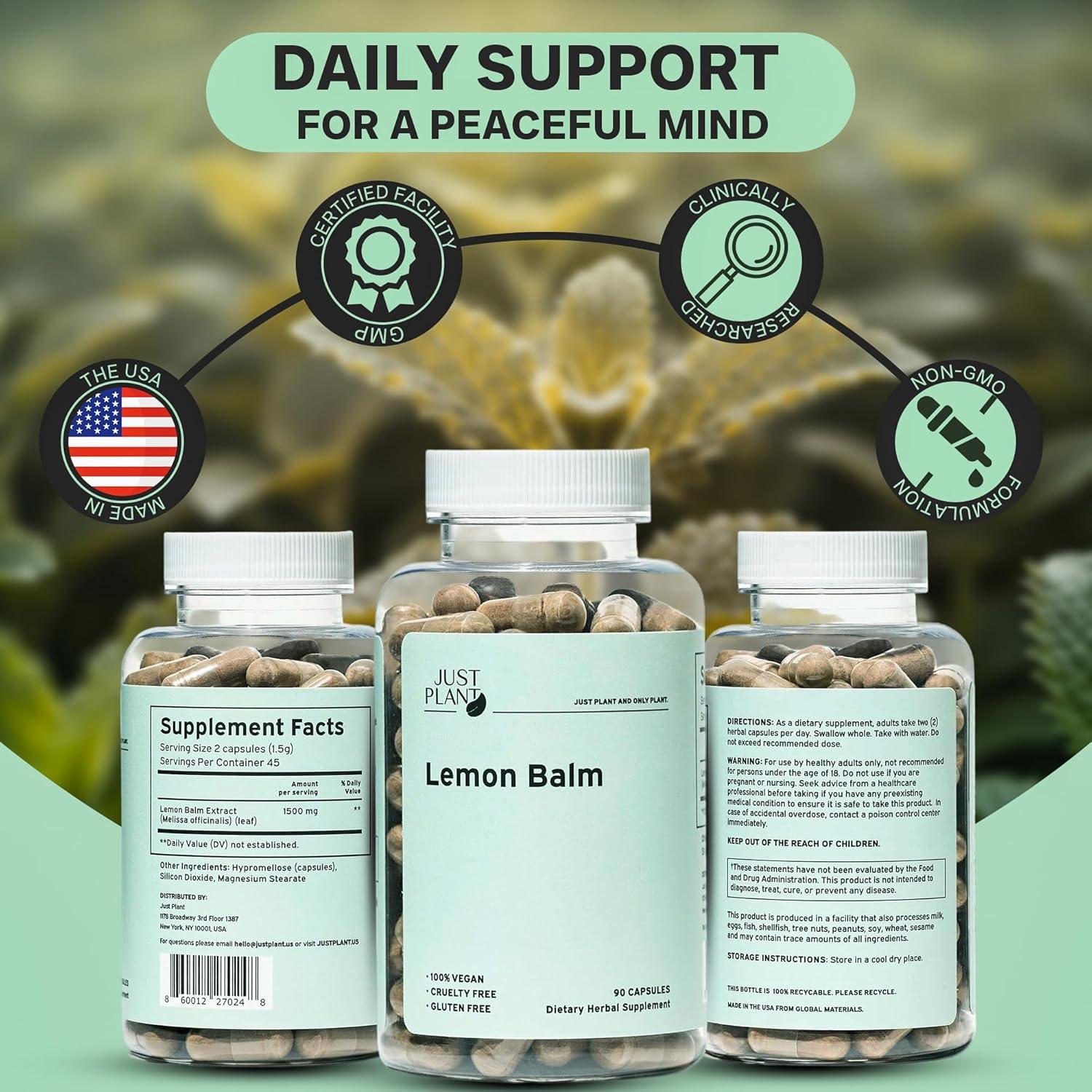 Bálsamo de Limón Just Plant 750 mg 90 Cápsulas Veganas