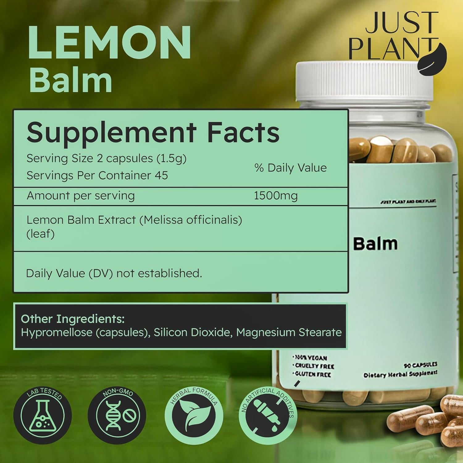 Bálsamo de Limón Just Plant 750 mg 90 Cápsulas Veganas