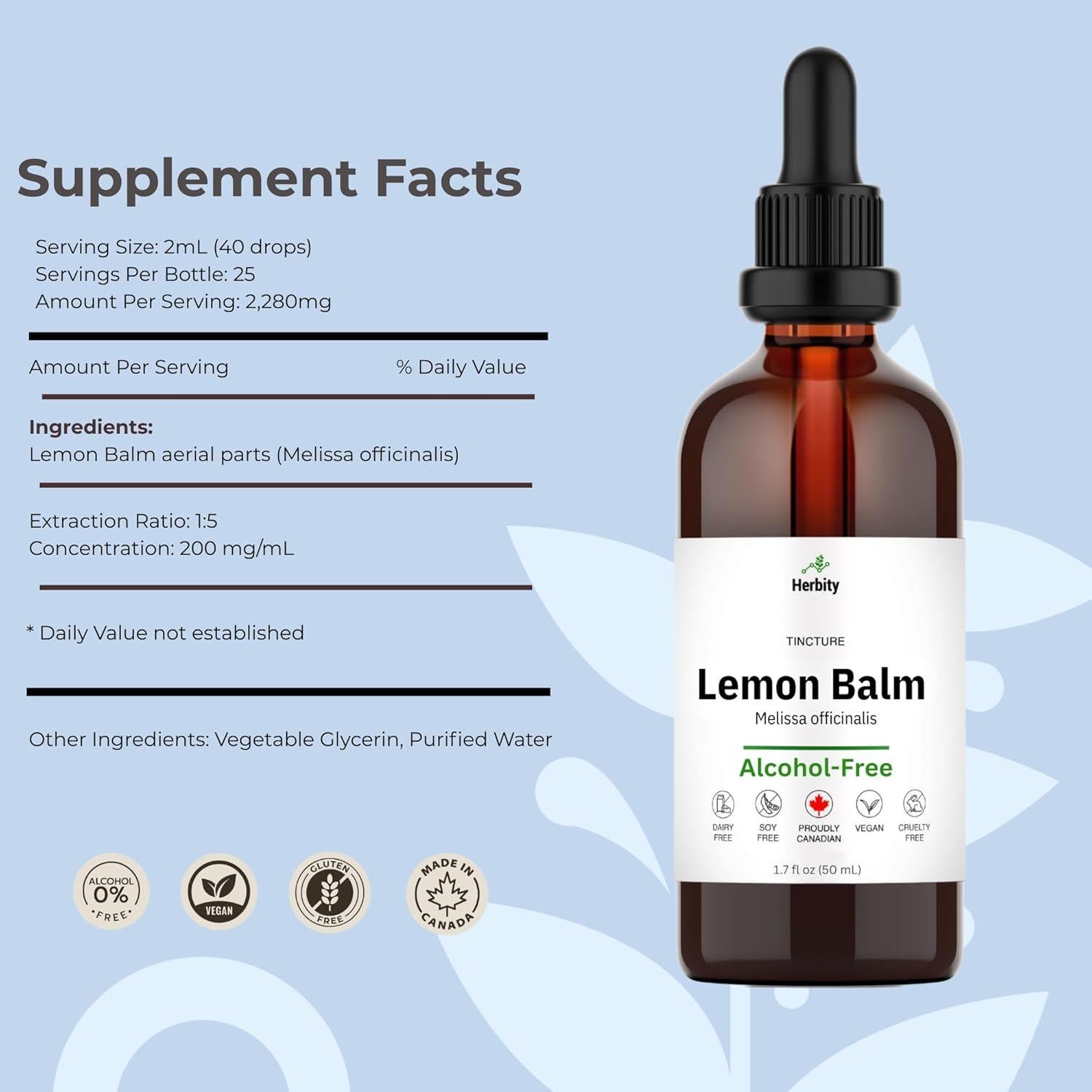 Tintura de Bálamo Limón Herbity 50 ml - Suplemento Vegano