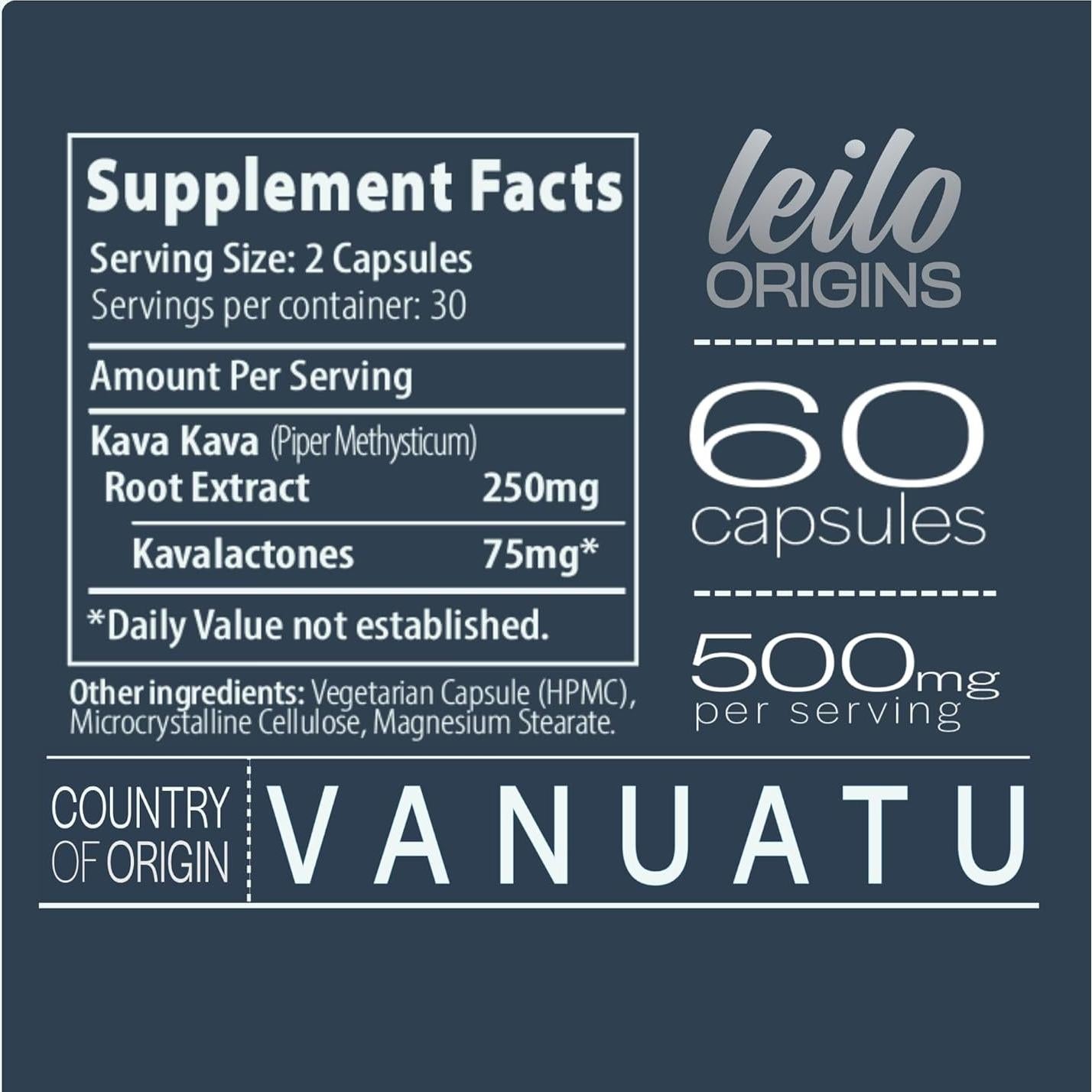 Cápsulas de Kava Leilo 500mg Veganas - 60 Unidades Relax