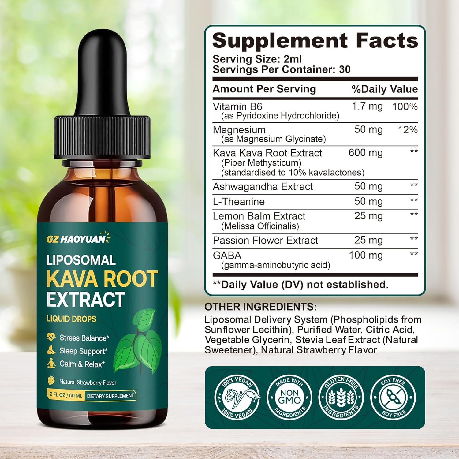 Gotas de Kava Kava Liposomal GZ HAOYUAN 59.15 ml - Relajación