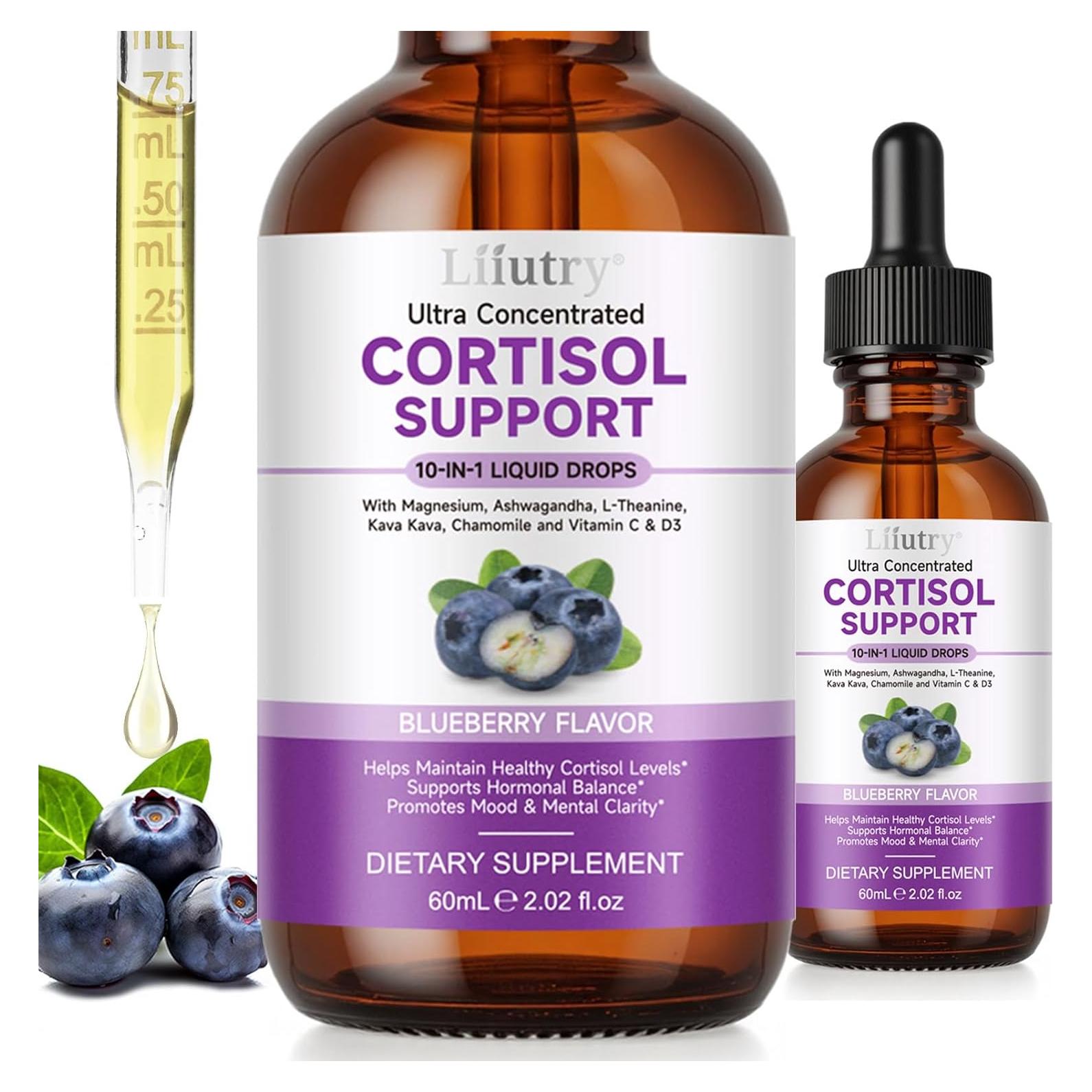 Suplemento de Cortisol Liiutry 10 en 1 - 60 ml, Magnesio y Ashwagandha