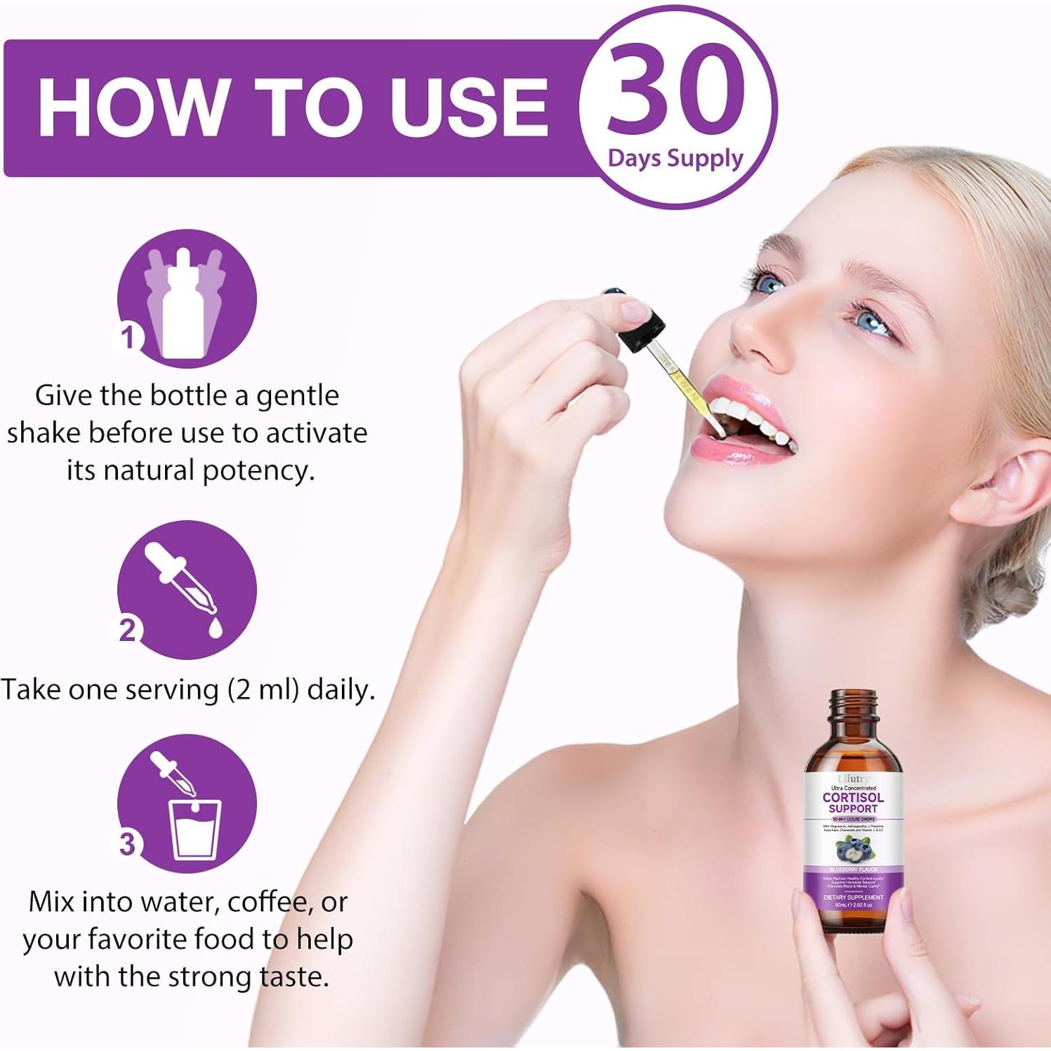 Suplemento de Cortisol Liiutry 10 en 1 - 60 ml, Magnesio y Ashwagandha