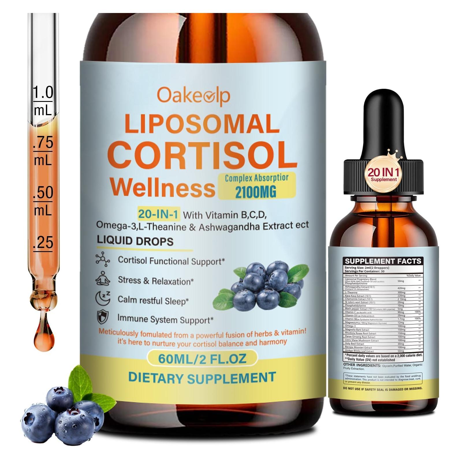 Suplemento Líquido de Cortisol Oakevlp 420mg - Ashwagandha, Magnesio