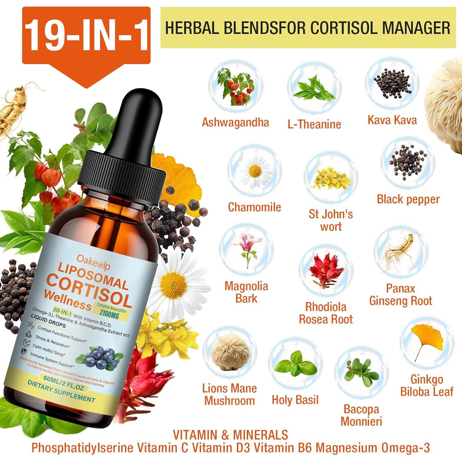 Suplemento Líquido de Cortisol Oakevlp 420mg - Ashwagandha, Magnesio