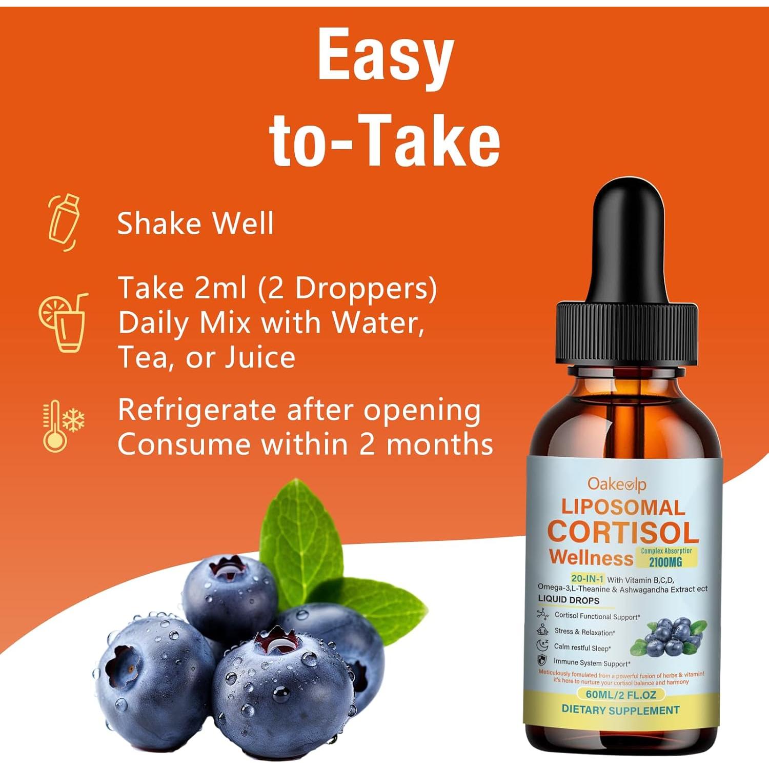 Suplemento Líquido de Cortisol Oakevlp 420mg - Ashwagandha, Magnesio