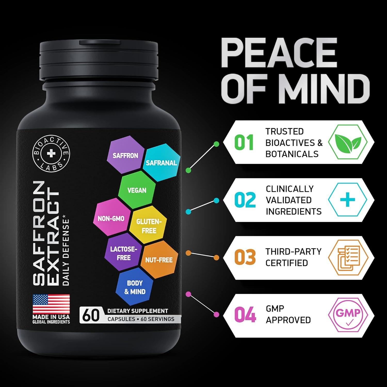 Suplemento de Azafrán Bioactive Labs - 60 Cápsulas Veganas