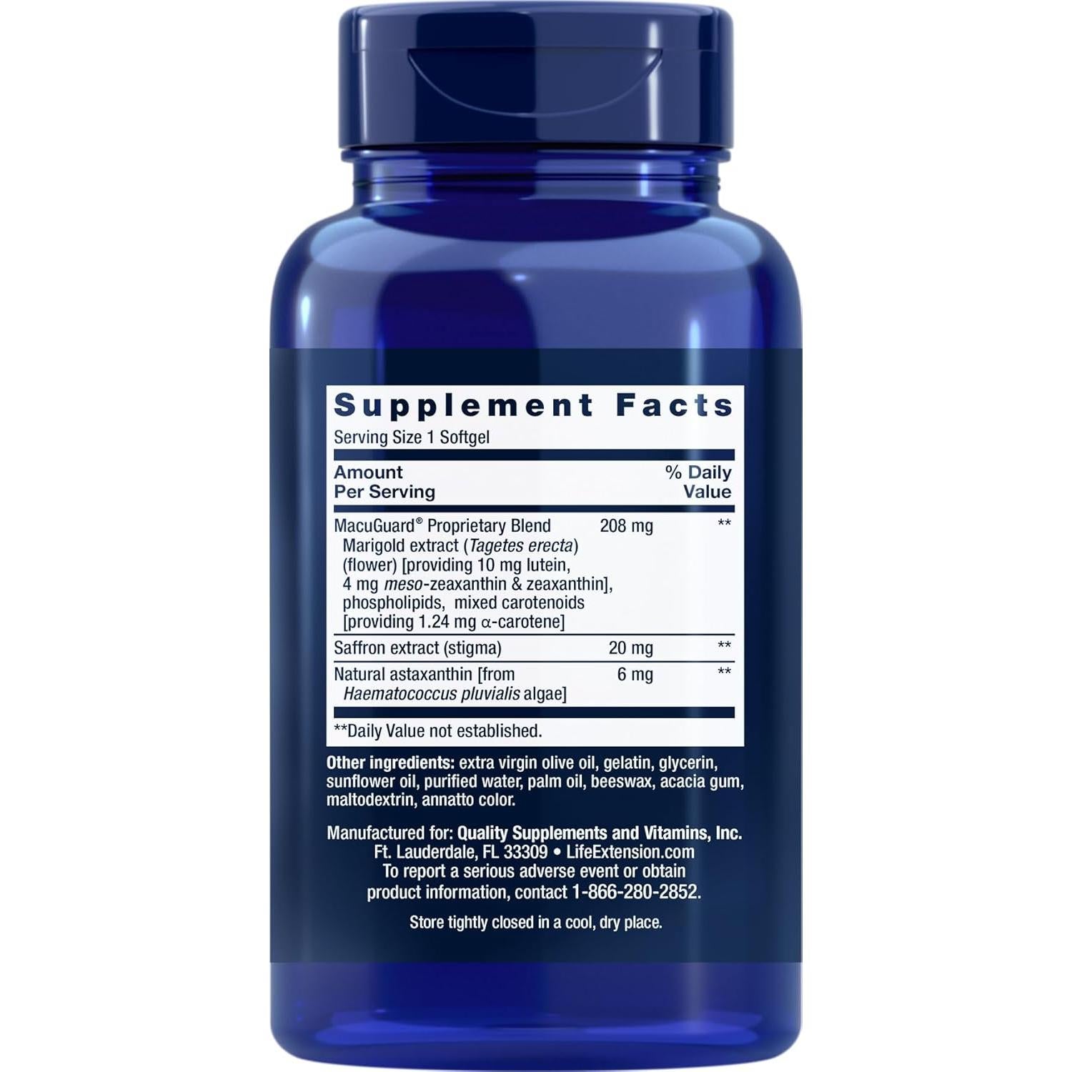 Life Extension MacuGuard 90 Gelatinas Blandas Oculares con Azafrán y Astaxantina