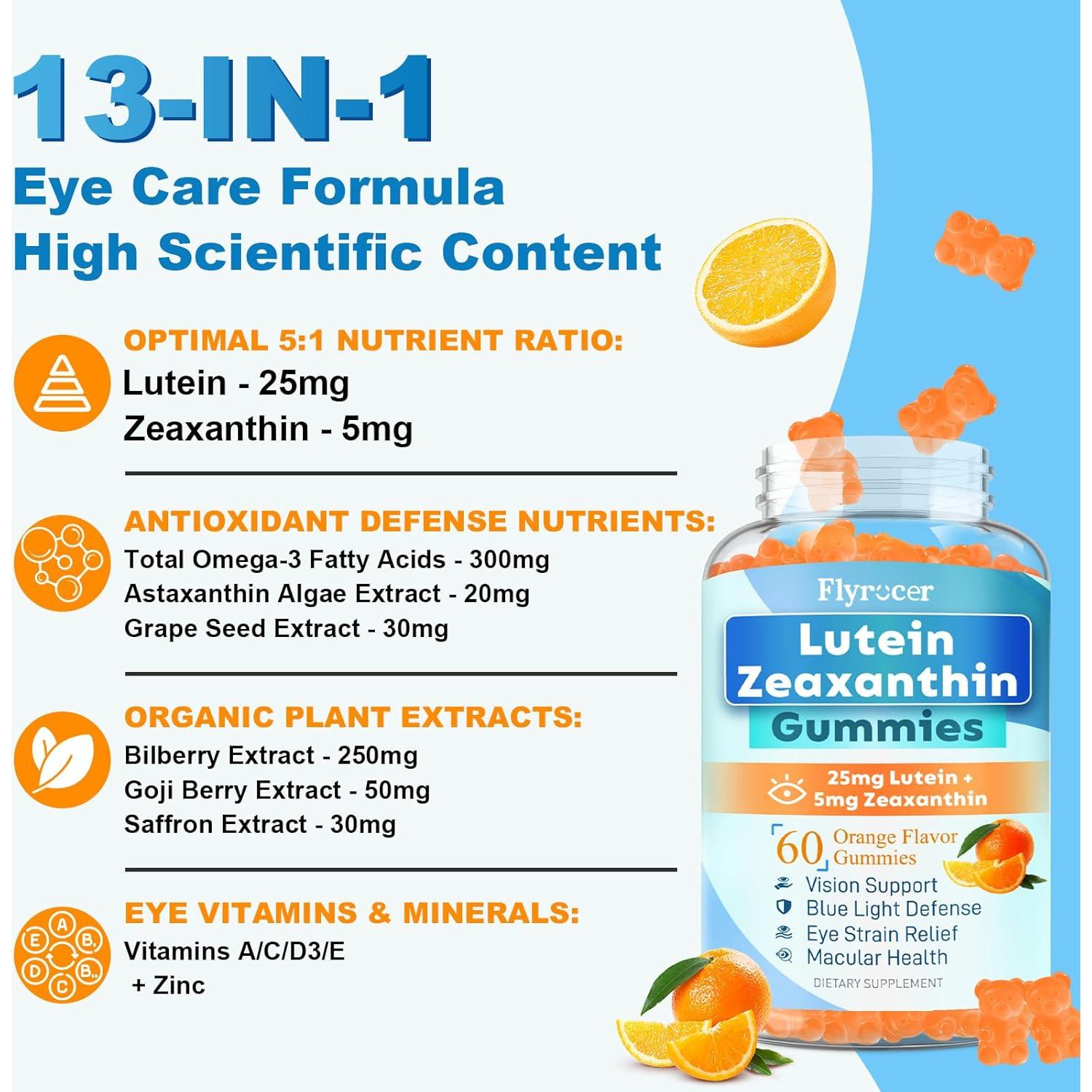 Gomitas de Luteína Sin Azúcar Flyrocer 120 Unidades Sabor Naranja