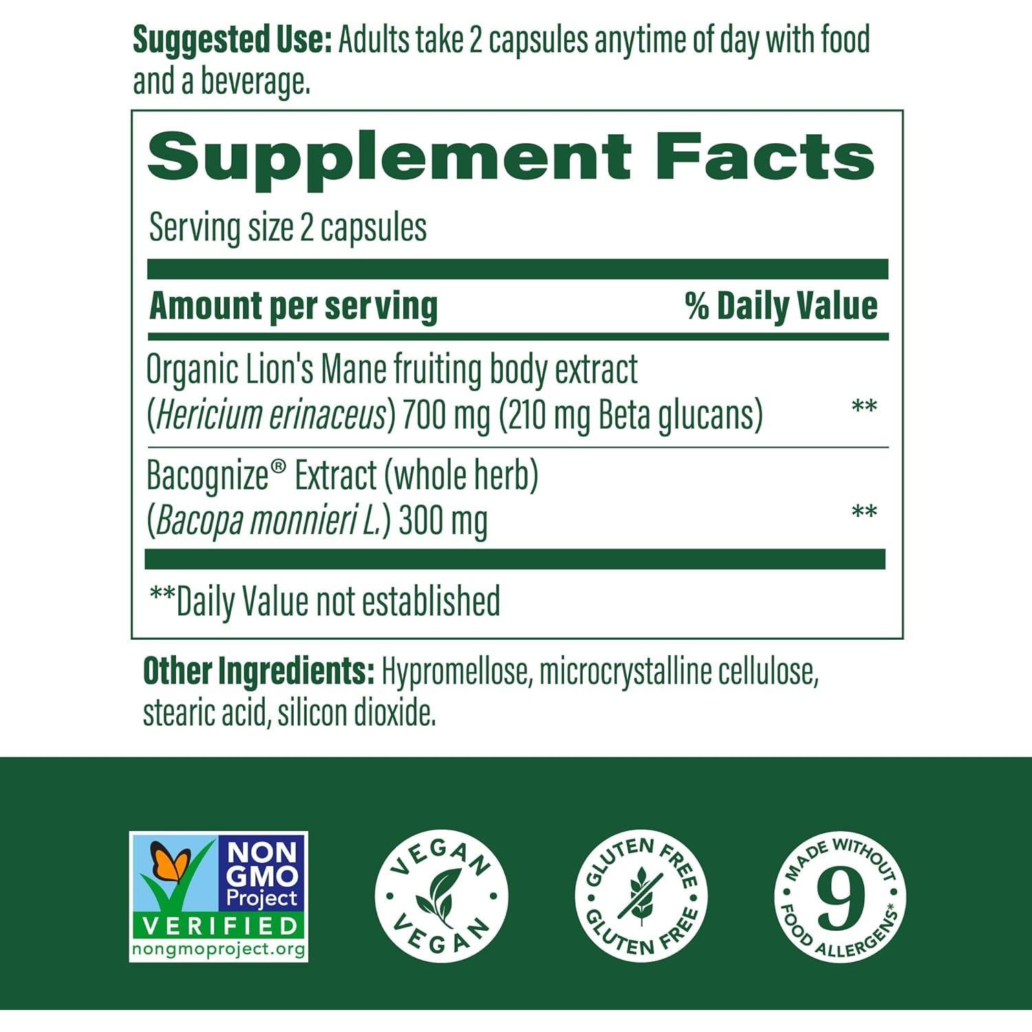 Suplemento Vegano MegaFood Hongo Melena de León 60 Cápsulas
