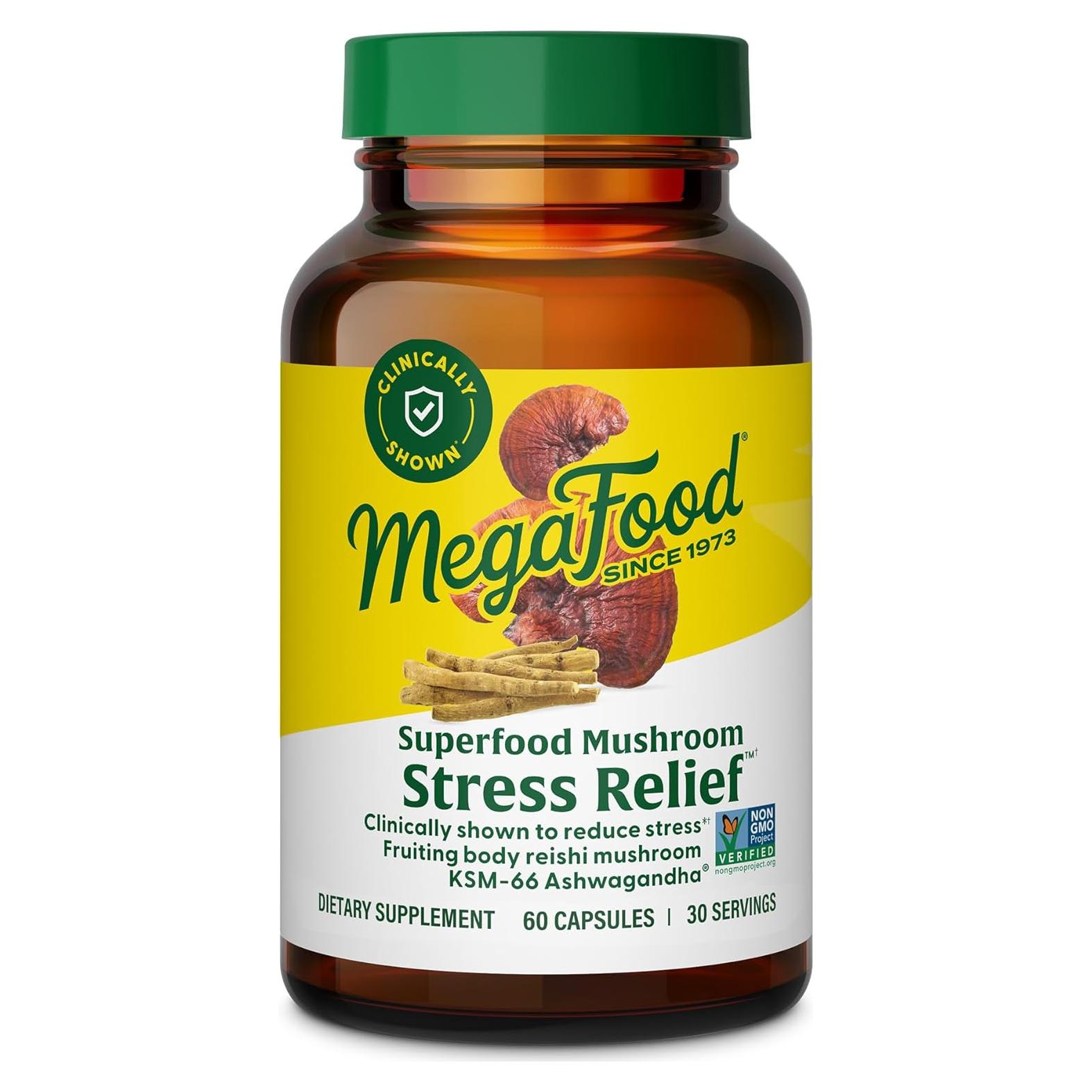 Suplemento de Hongo Reishi MegaFood - Alivio del Estrés Vegano - 60 Cápsulas