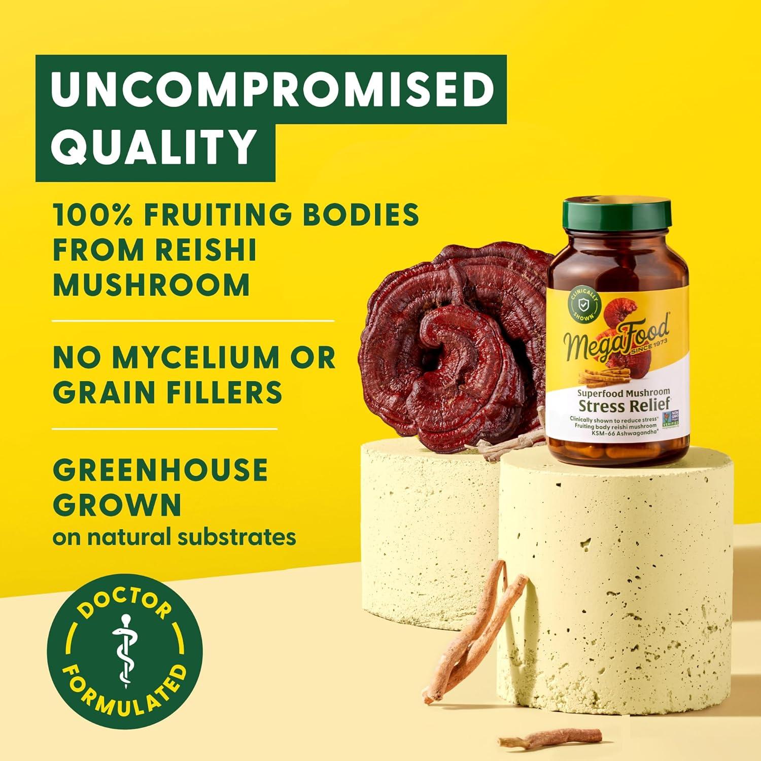 Suplemento de Hongo Reishi MegaFood - Alivio del Estrés Vegano - 60 Cápsulas