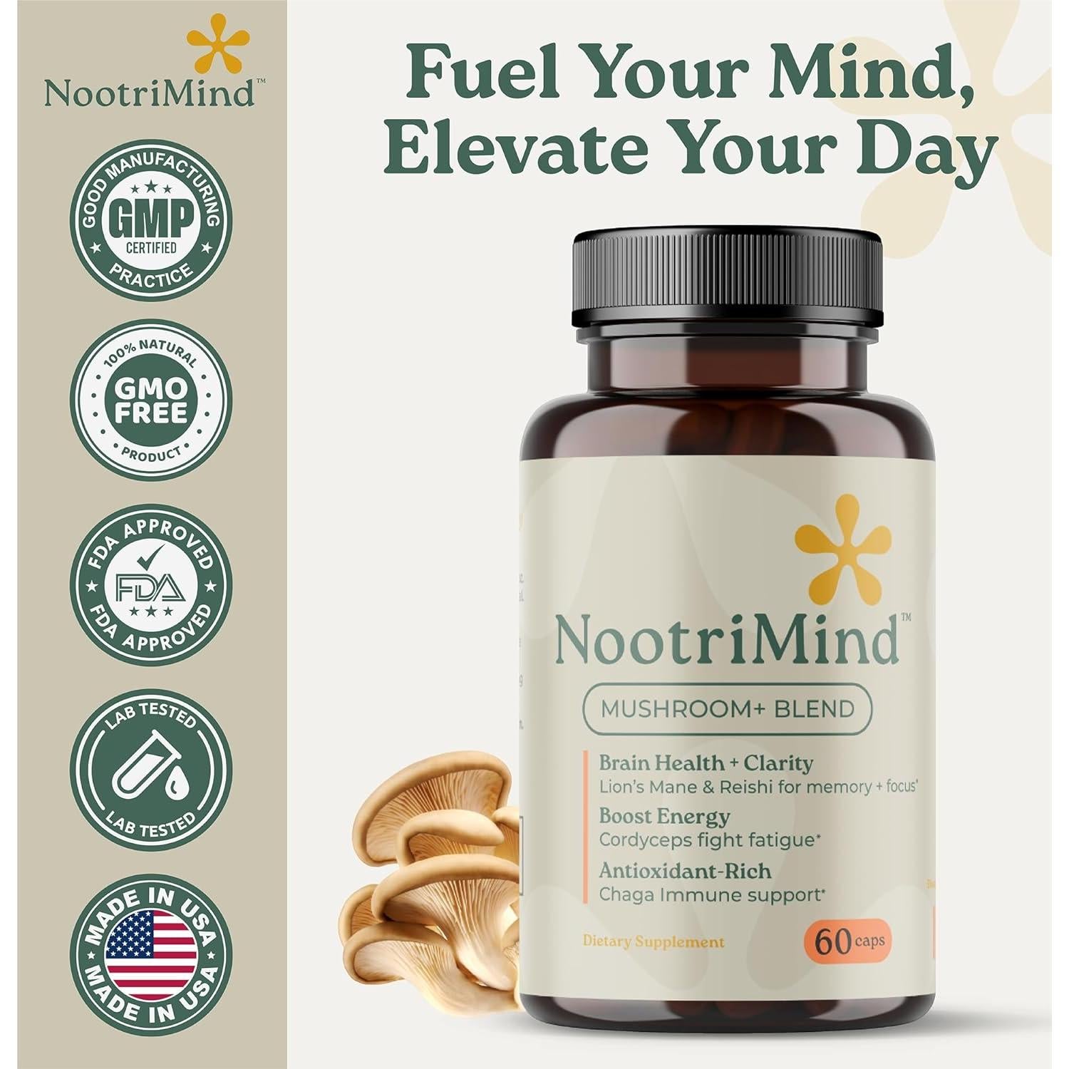 Complejo de Hongos Fit Vital Mind 60 Cápsulas - Melena de León, Reishi, Cordyceps, Inmunidad y Memoria