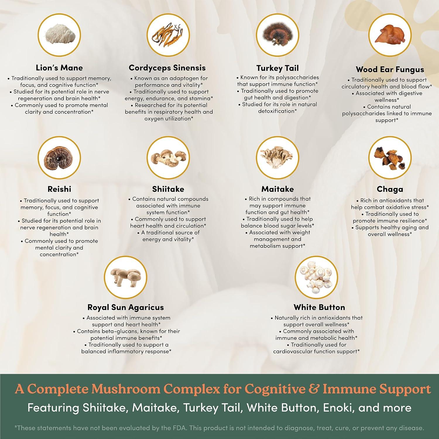 Complejo de Hongos Fit Vital Mind 60 Cápsulas - Melena de León, Reishi, Cordyceps, Inmunidad y Memoria