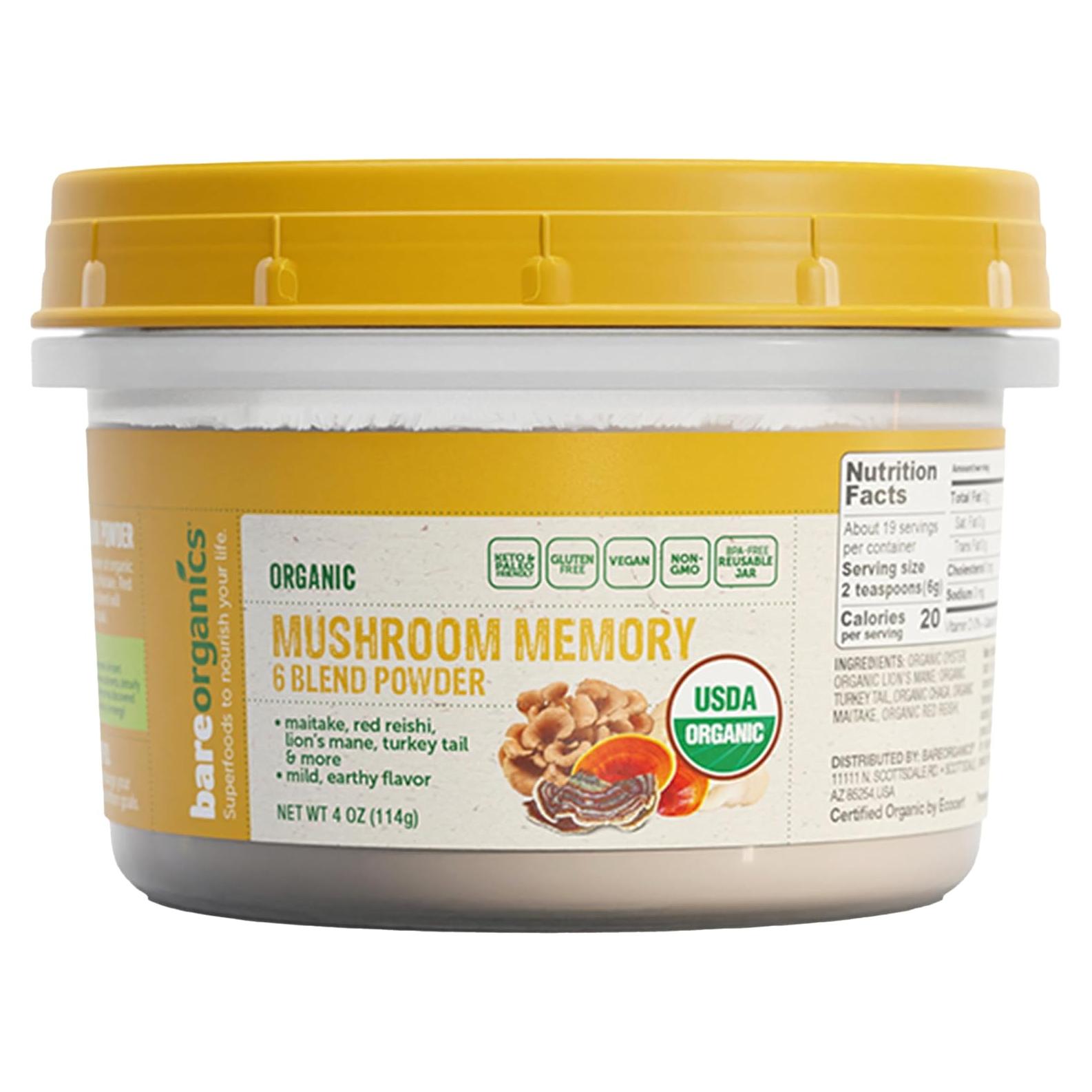 Polvo de Mezcla de Memoria de Hongos BareOrganics 113.4 g - Orgánico