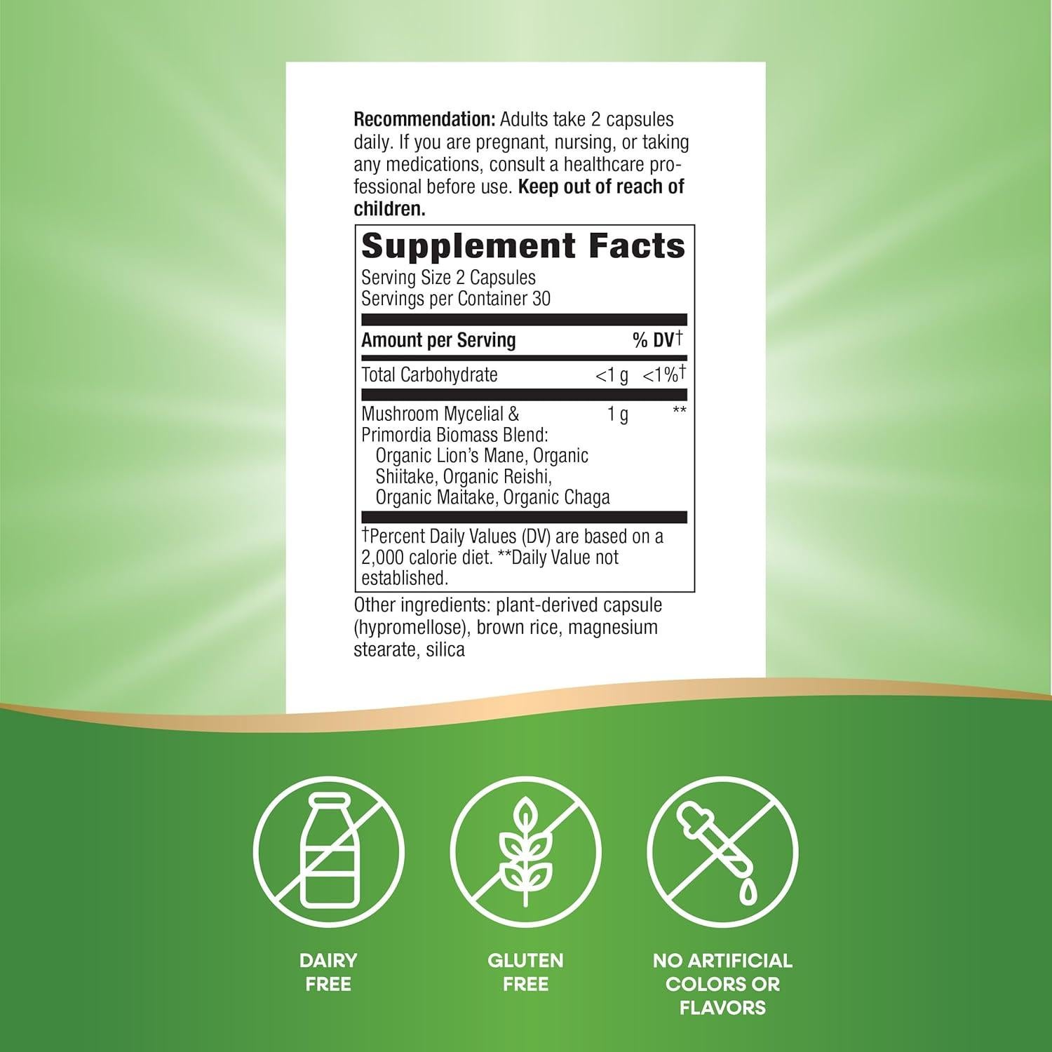 Mezcla de 5 Hongos Nature's Way 60 Cápsulas Veganas