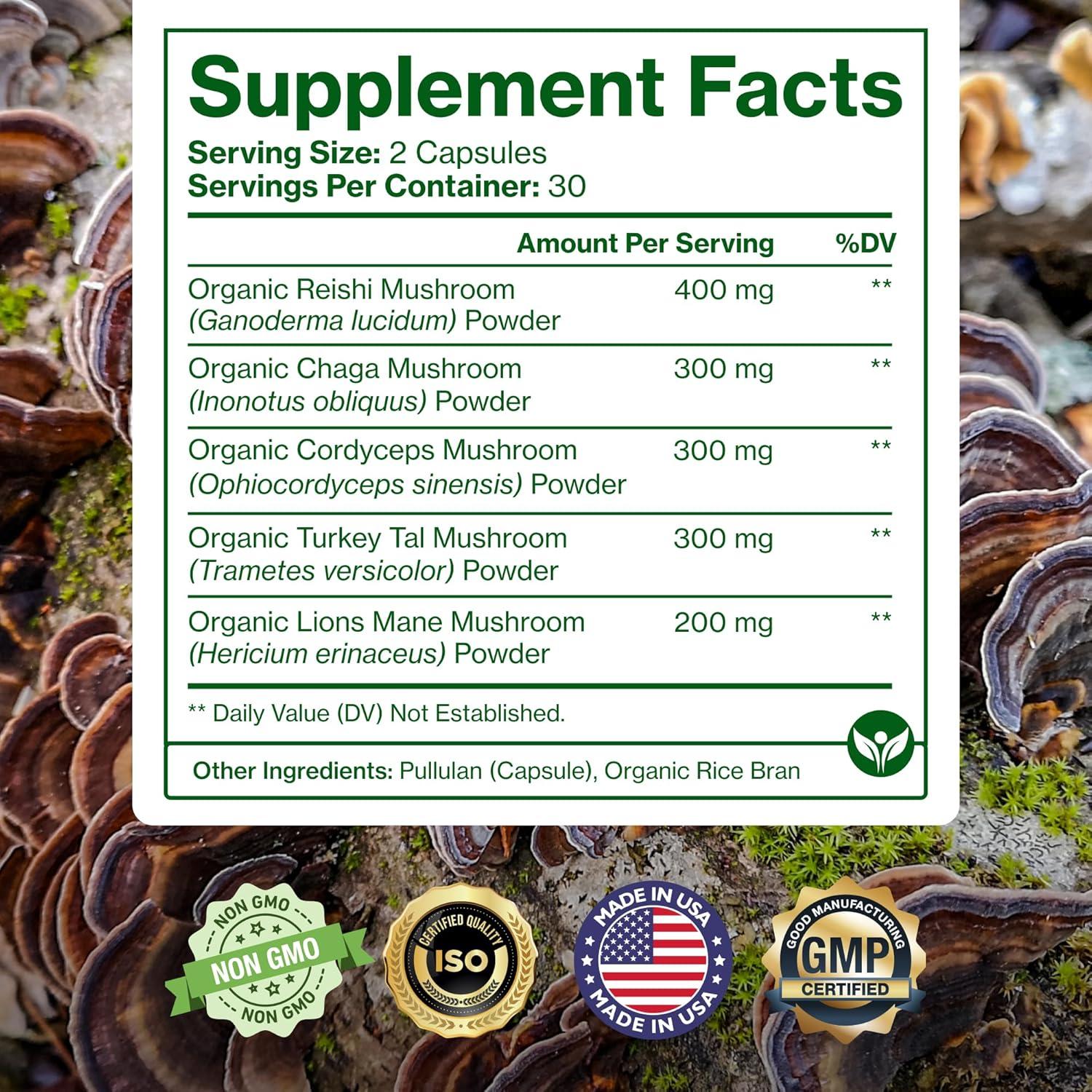 Suplemento Orgánico de Hongos Micronutrientes Puros - 60 Vegano