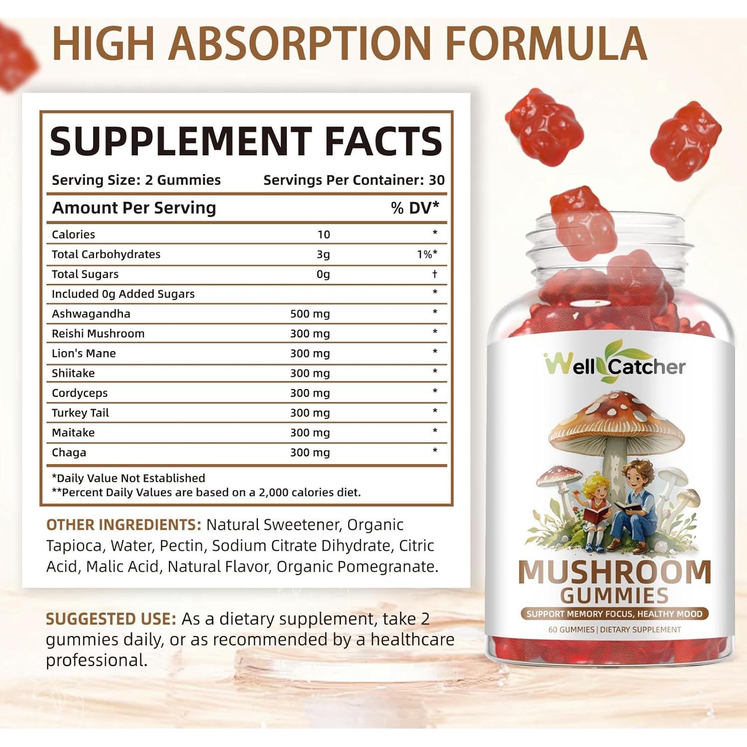 Gominolas de Champiñón Wellcatcher con Ashwagandha 60CT