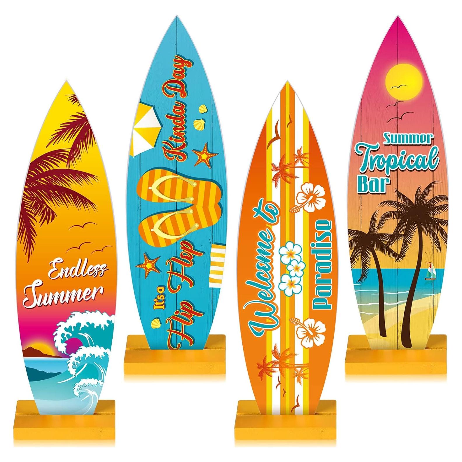 Blulu 4 Pcs Decoraciones Mesa Tabla Surf Tropical 32x9.3cm