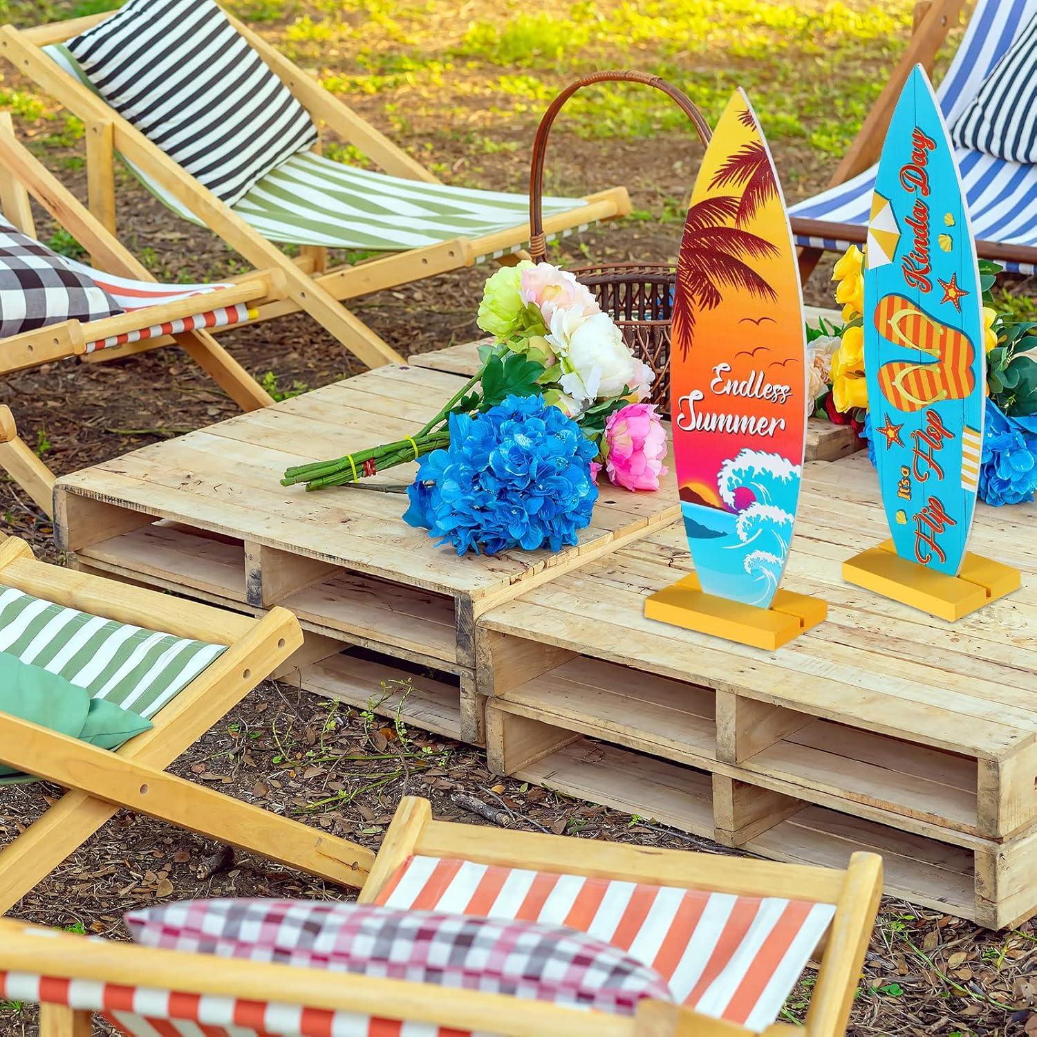 Blulu 4 Pcs Decoraciones Mesa Tabla Surf Tropical 32x9.3cm