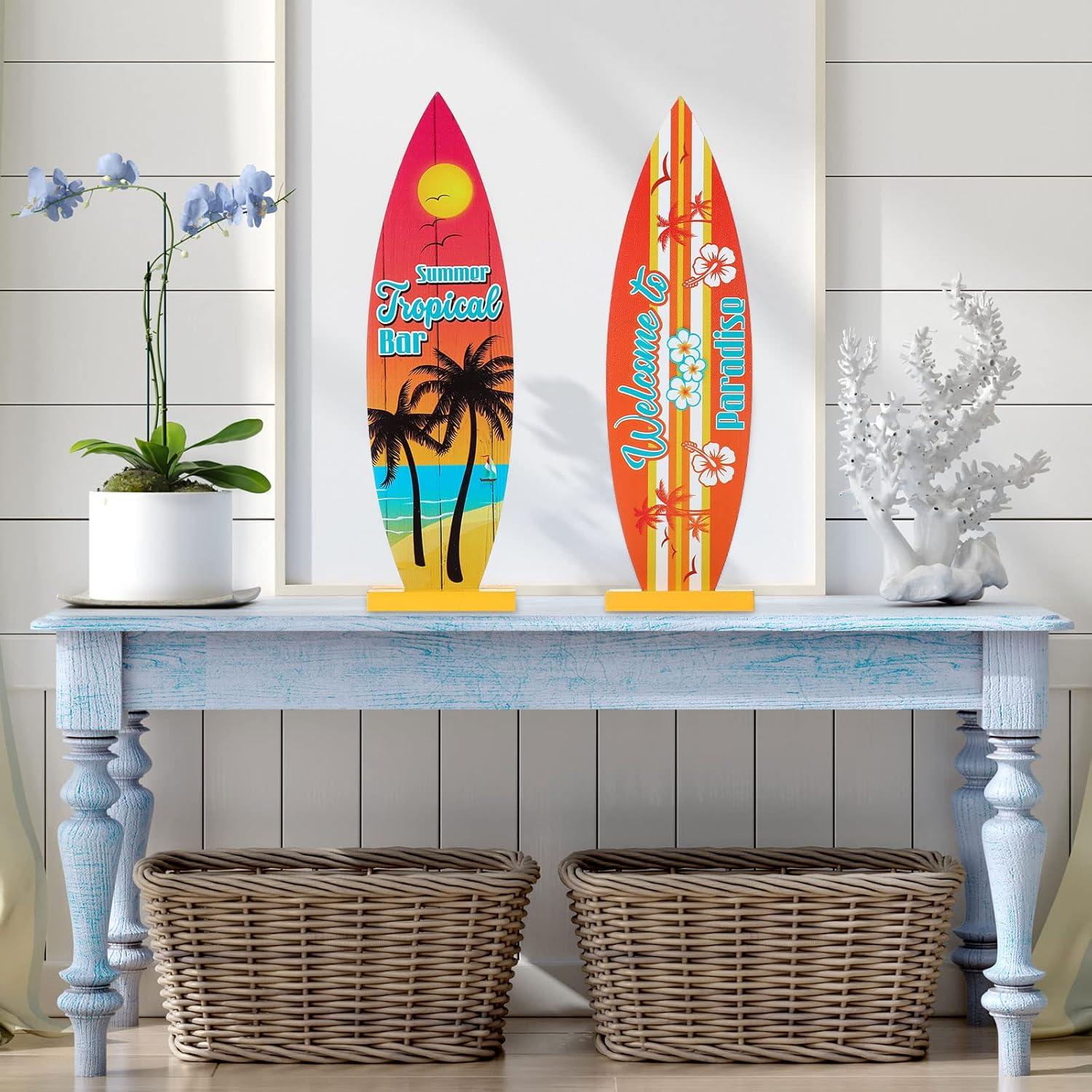 Blulu 4 Pcs Decoraciones Mesa Tabla Surf Tropical 32x9.3cm