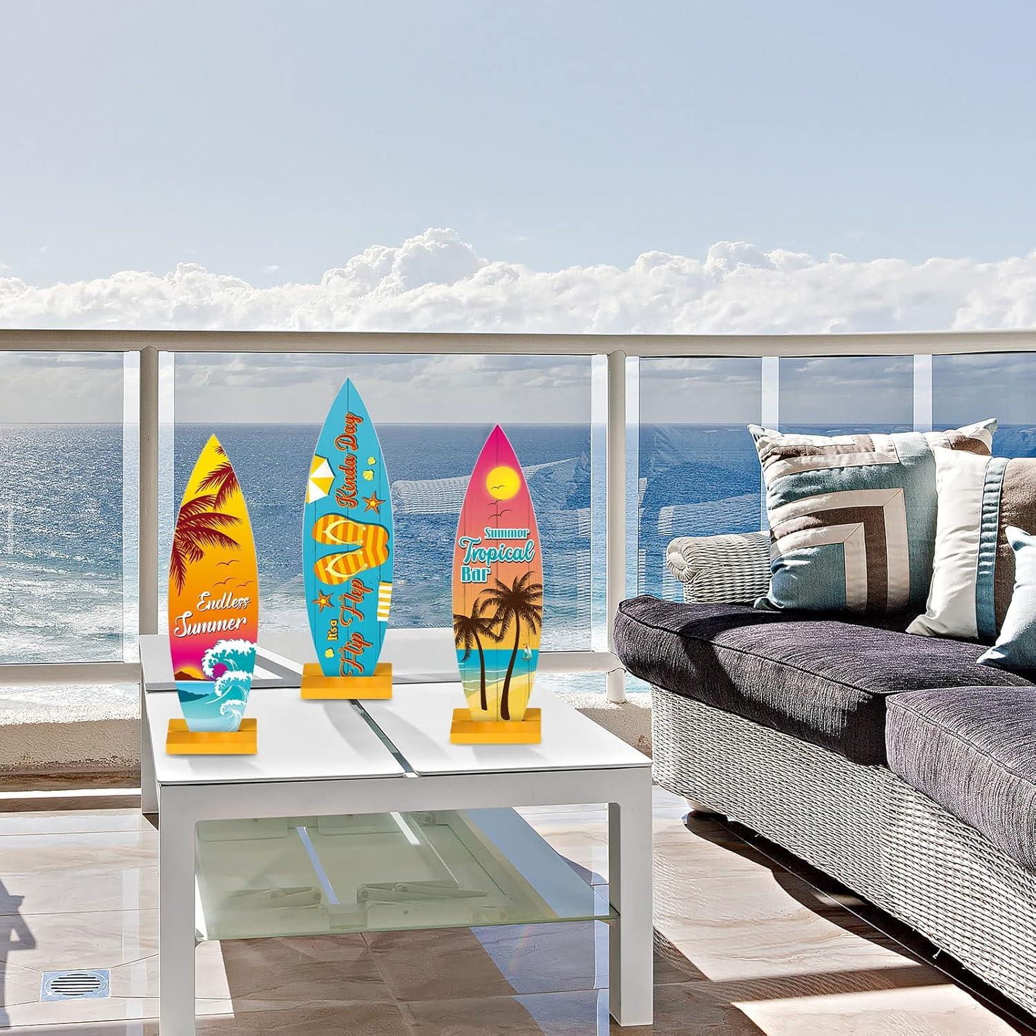 Blulu 4 Pcs Decoraciones Mesa Tabla Surf Tropical 32x9.3cm