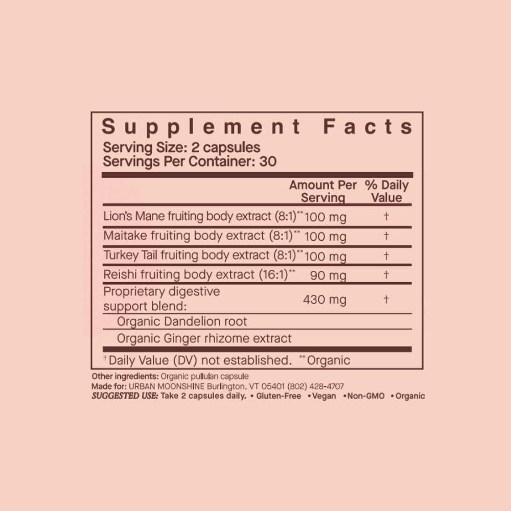 Cápsulas de Hongos Urban Moonshine 60ct - Inmunidad Orgánica