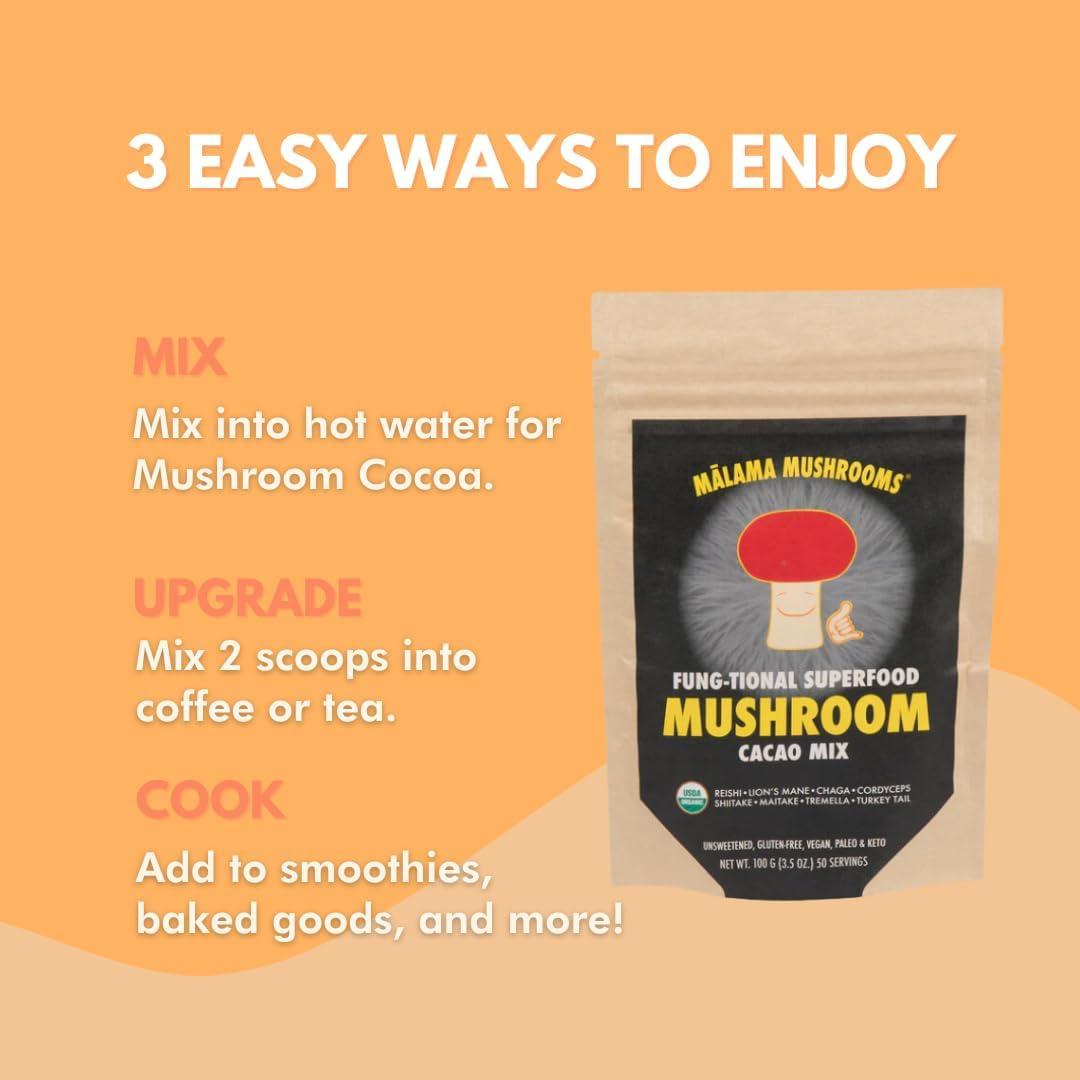 Malama Mezcla de Cacao Caliente 8 Hongos Superalimento 99.22 g