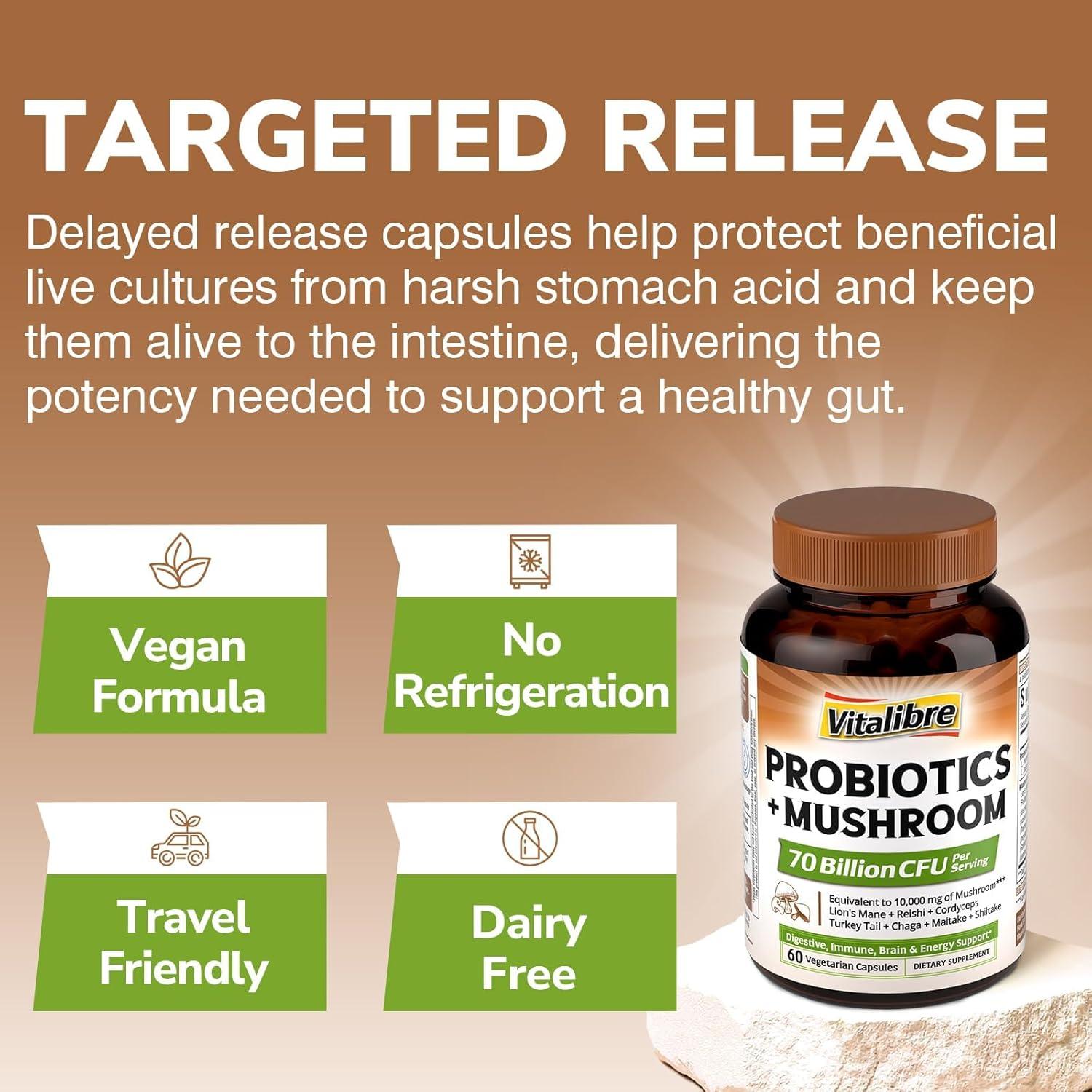 Probioticos Vitalibre con Setas 10000mg 60 Cápsulas Veganas