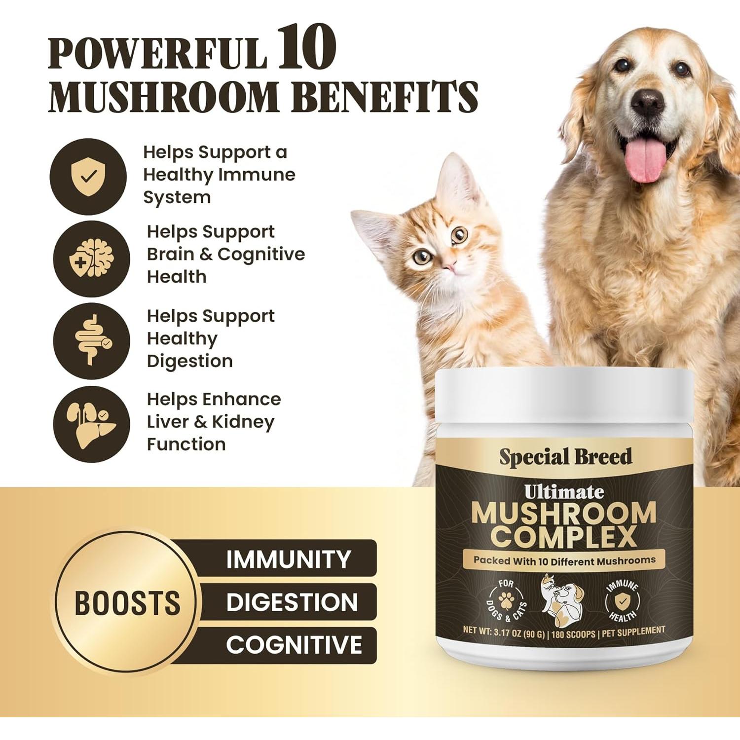 Suplemento de Champiñones Orgánicos para Perros y Gatos - 90g