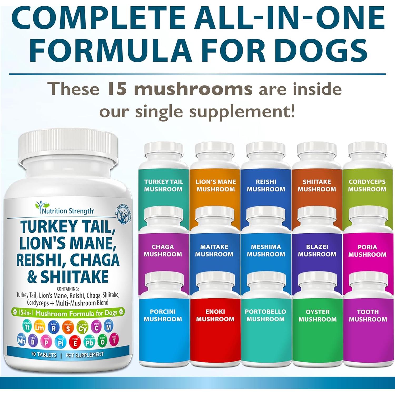 Suplemento 15-en-1 Hongos para Perros Nutrition Strength 90 Tabletas