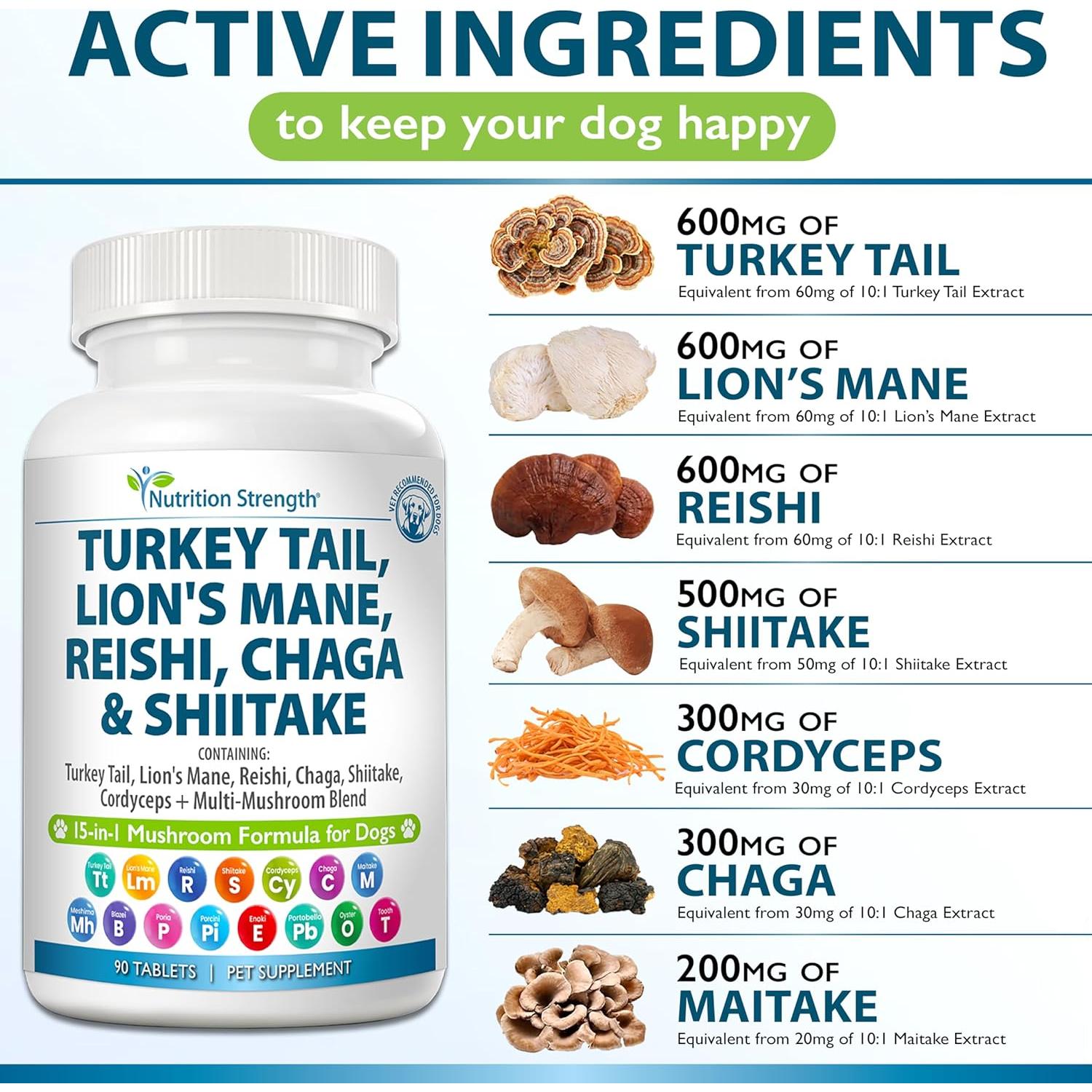 Suplemento 15-en-1 Hongos para Perros Nutrition Strength 90 Tabletas