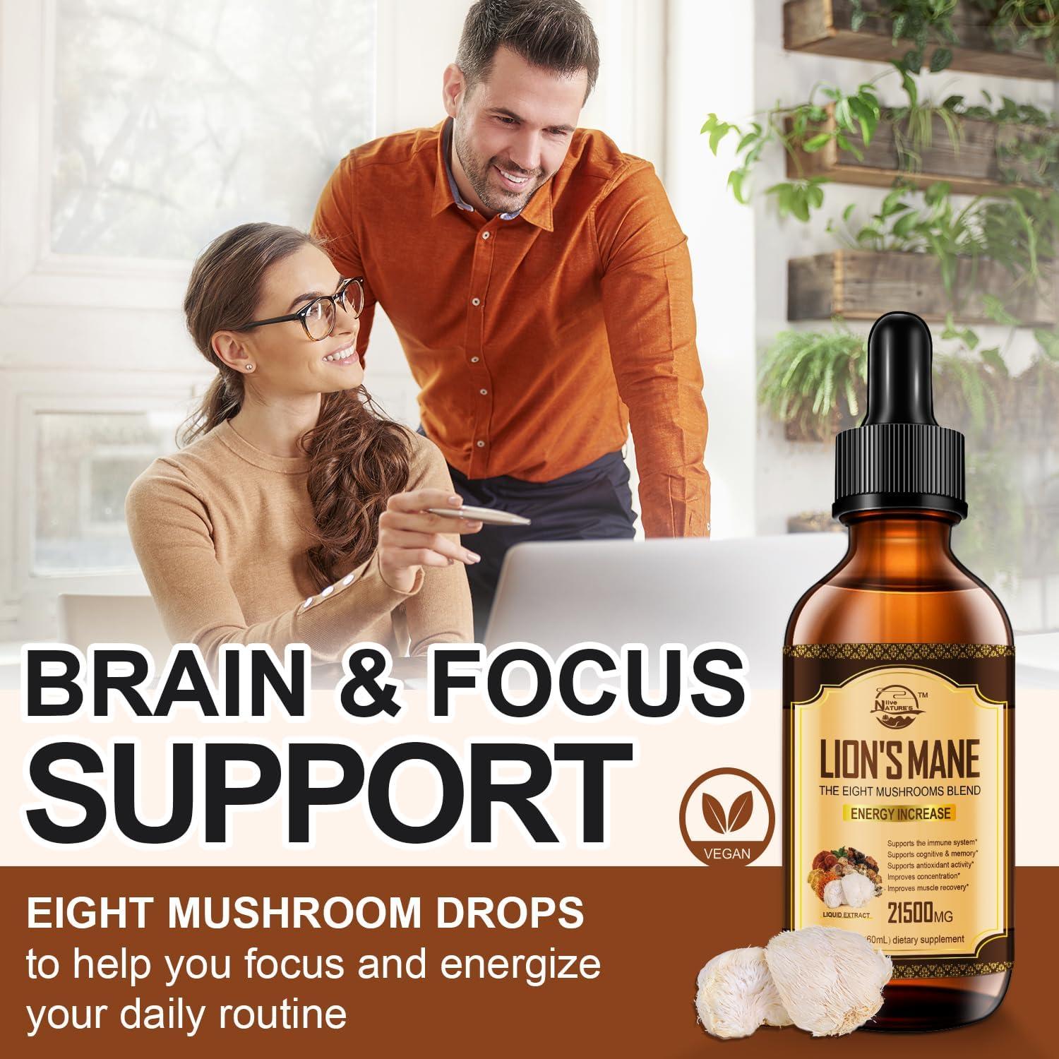 Suplemento de Melena de León Nature's Live 59 ml x2 - Inmunidad y Enfoque