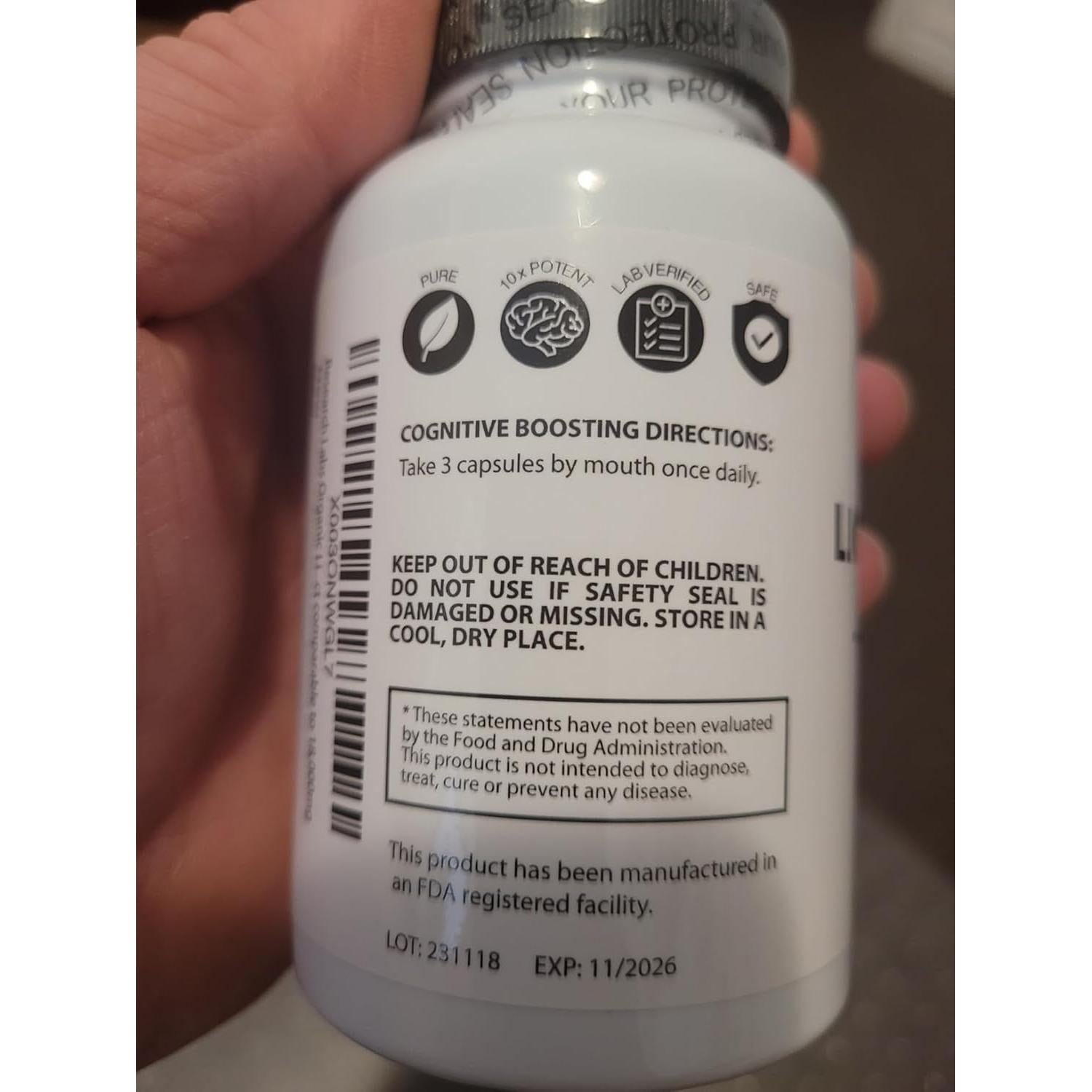 Cápsulas de Melena de León Orgánica Research Labs - 240 Unidades