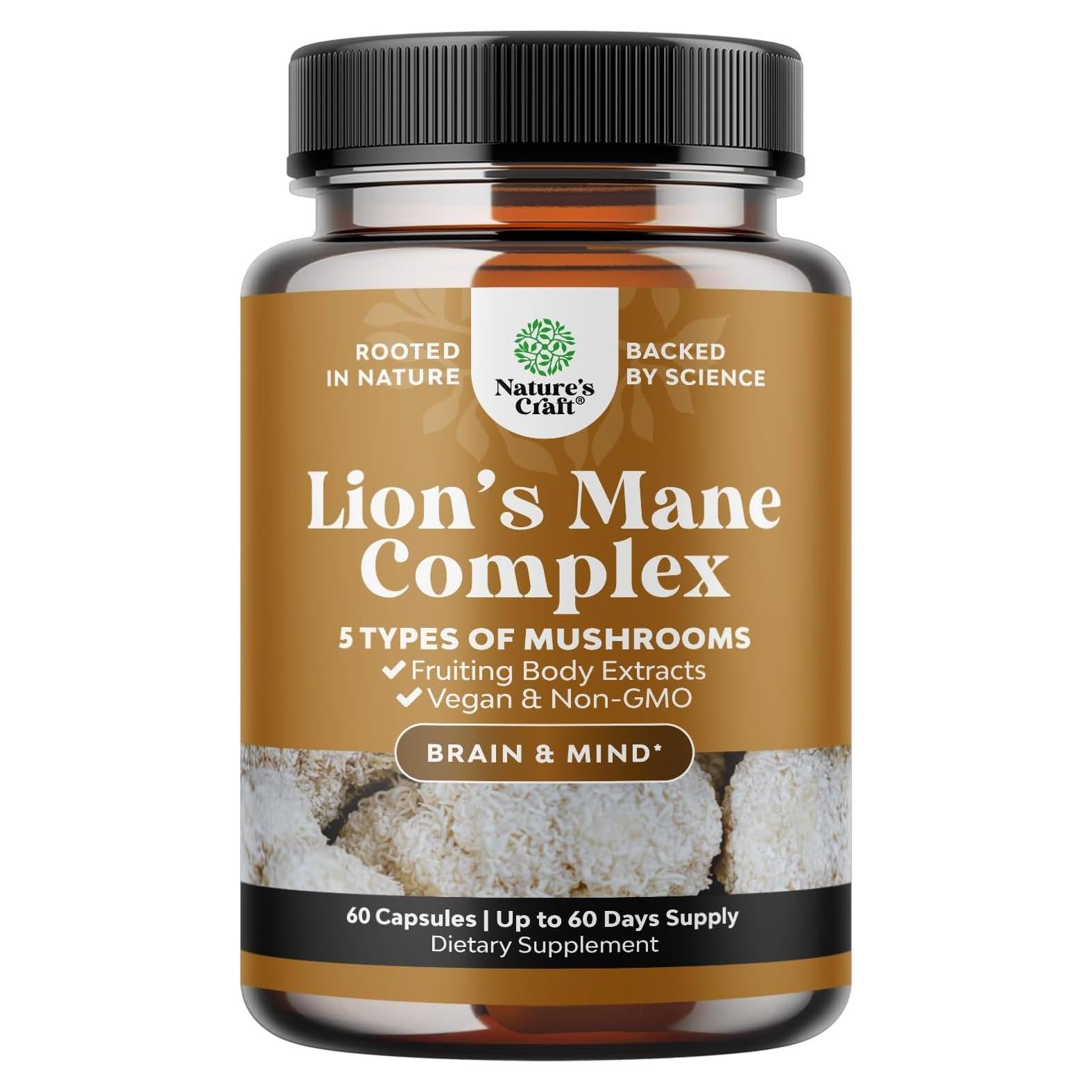 Suplemento Nootrópico Melena de León Natures Craft 60 Cápsulas