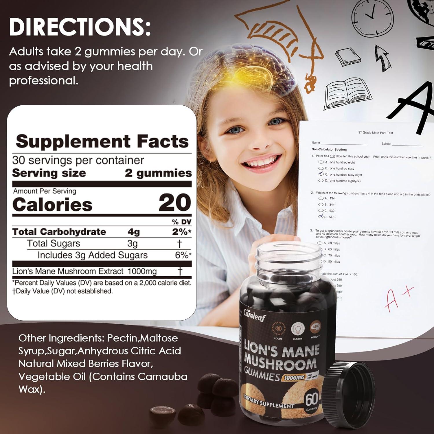 Gomitas Melena de León Careleaf 60 Unidades - Suplemento Nootrópico