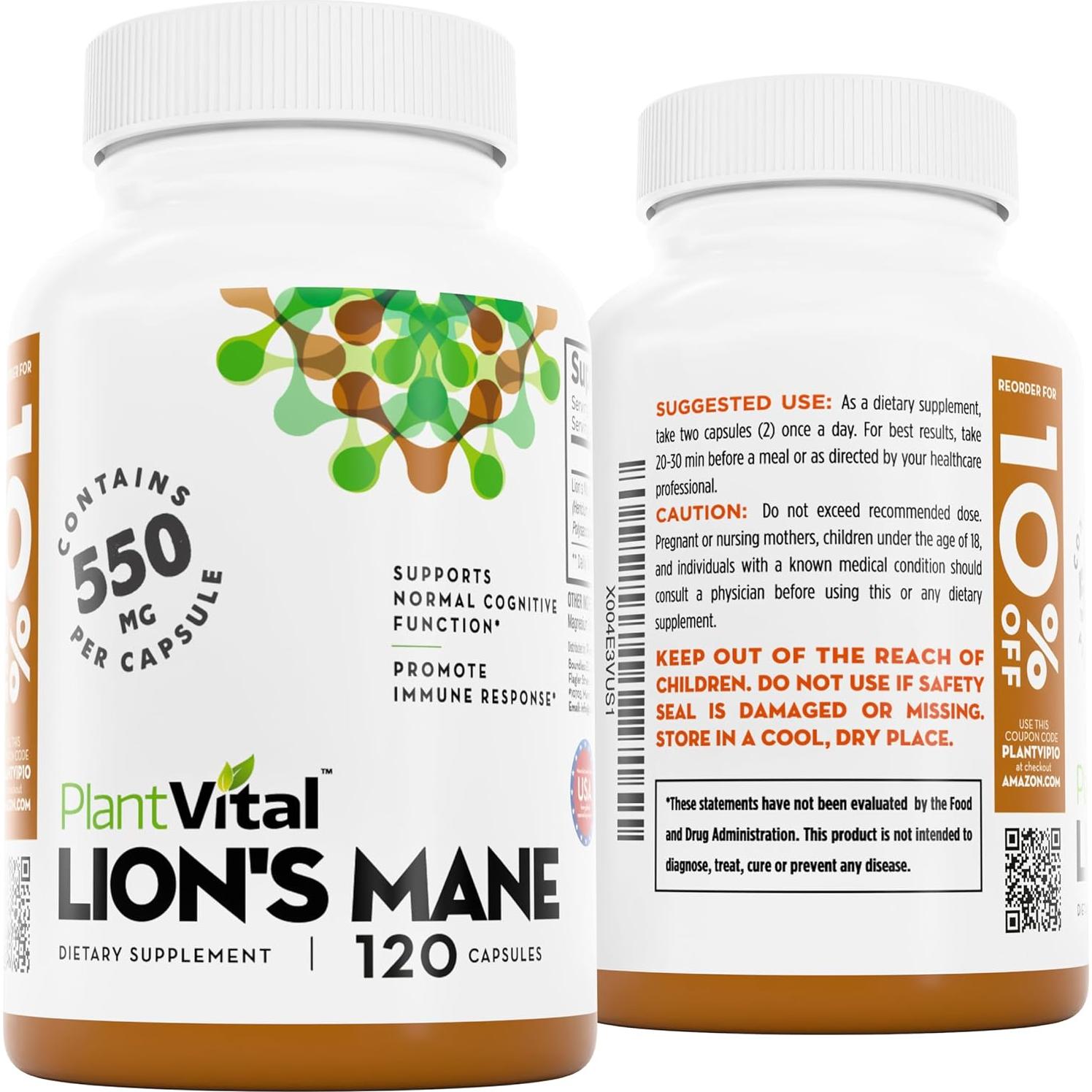 Suplemento Melena de León PlantVital 120 Cápsulas 11000mg