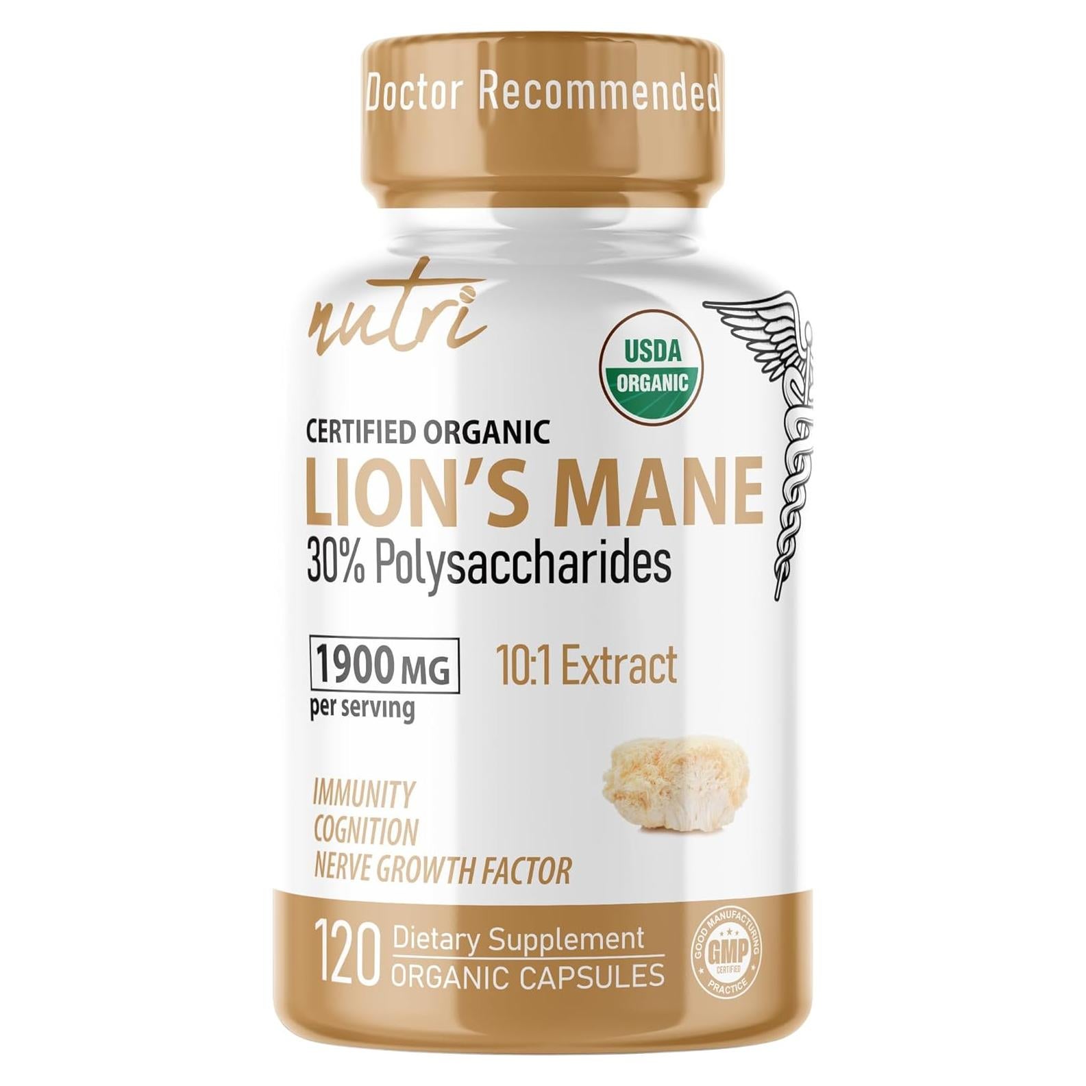 Suplemento Orgánico de Melena de León Nutri 1900 mg 120 Cápsulas