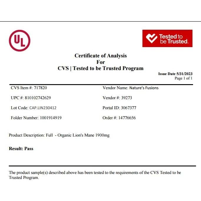 Suplemento Orgánico de Melena de León Nutri 1900 mg 120 Cápsulas