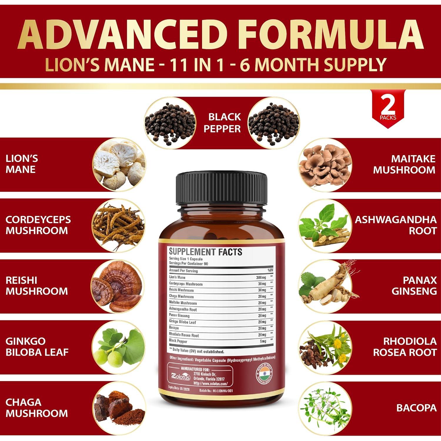 Suplemento Zolotus Melena de León 180 Cápsulas Energía y Enfoque