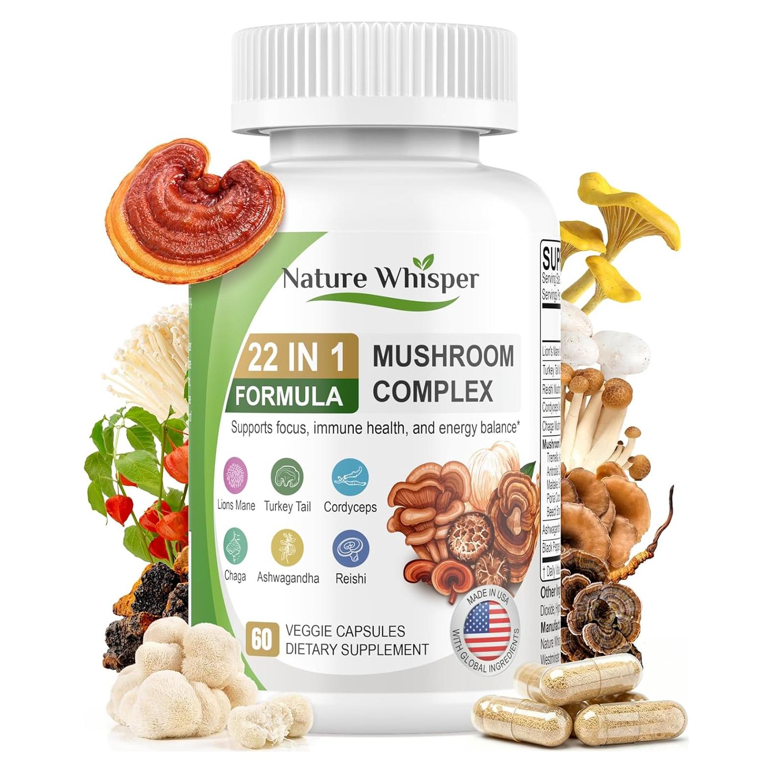 Suplemento 22 en 1 Nature Whisper Hongos y Ashwagandha - 60 Cápsulas