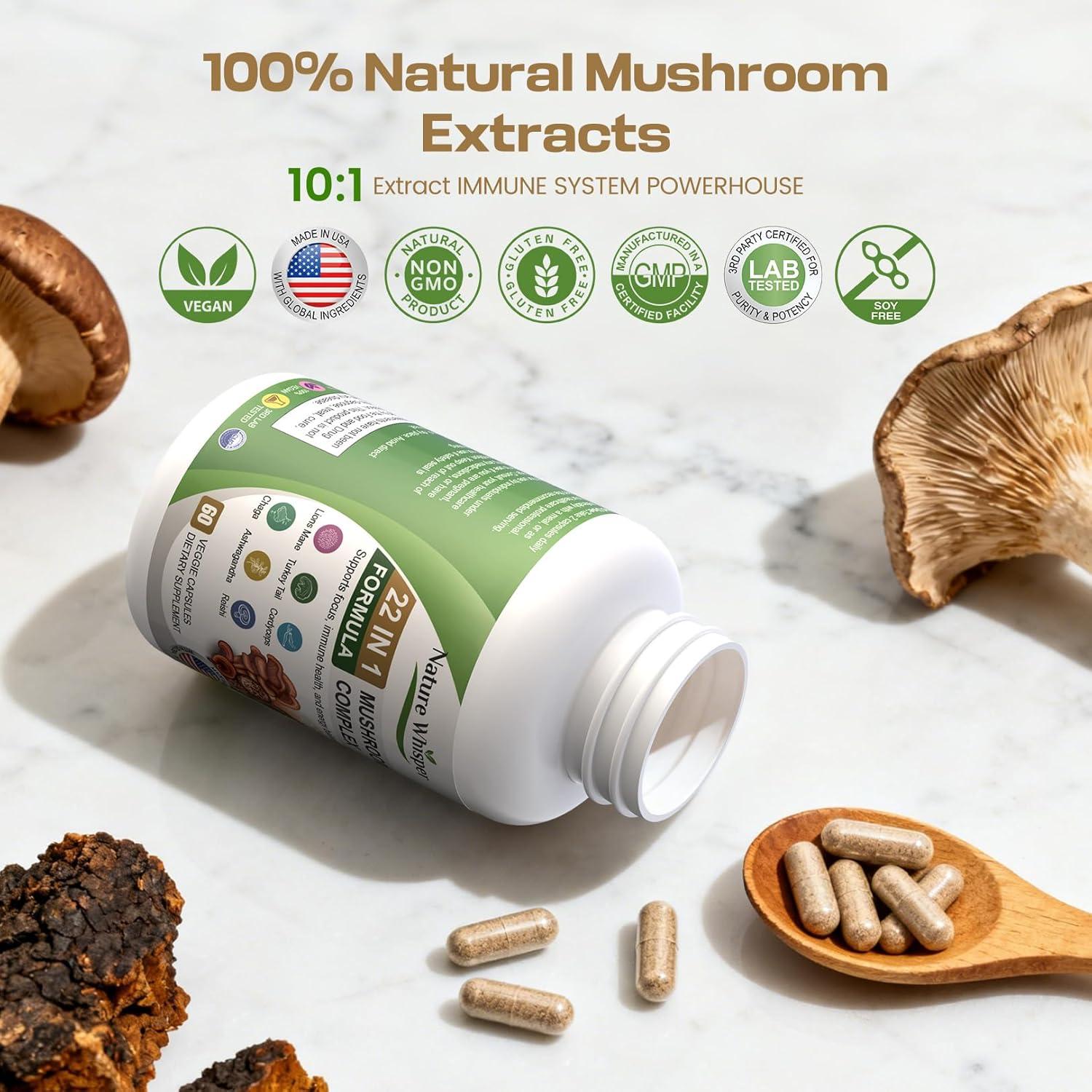 Suplemento 22 en 1 Nature Whisper Hongos y Ashwagandha - 60 Cápsulas